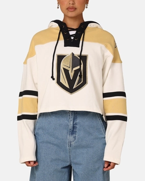 47 Brand Women's Vegas Golden Knights Cropped Lacer Hoodie White Wash Adventure-Ready Wear