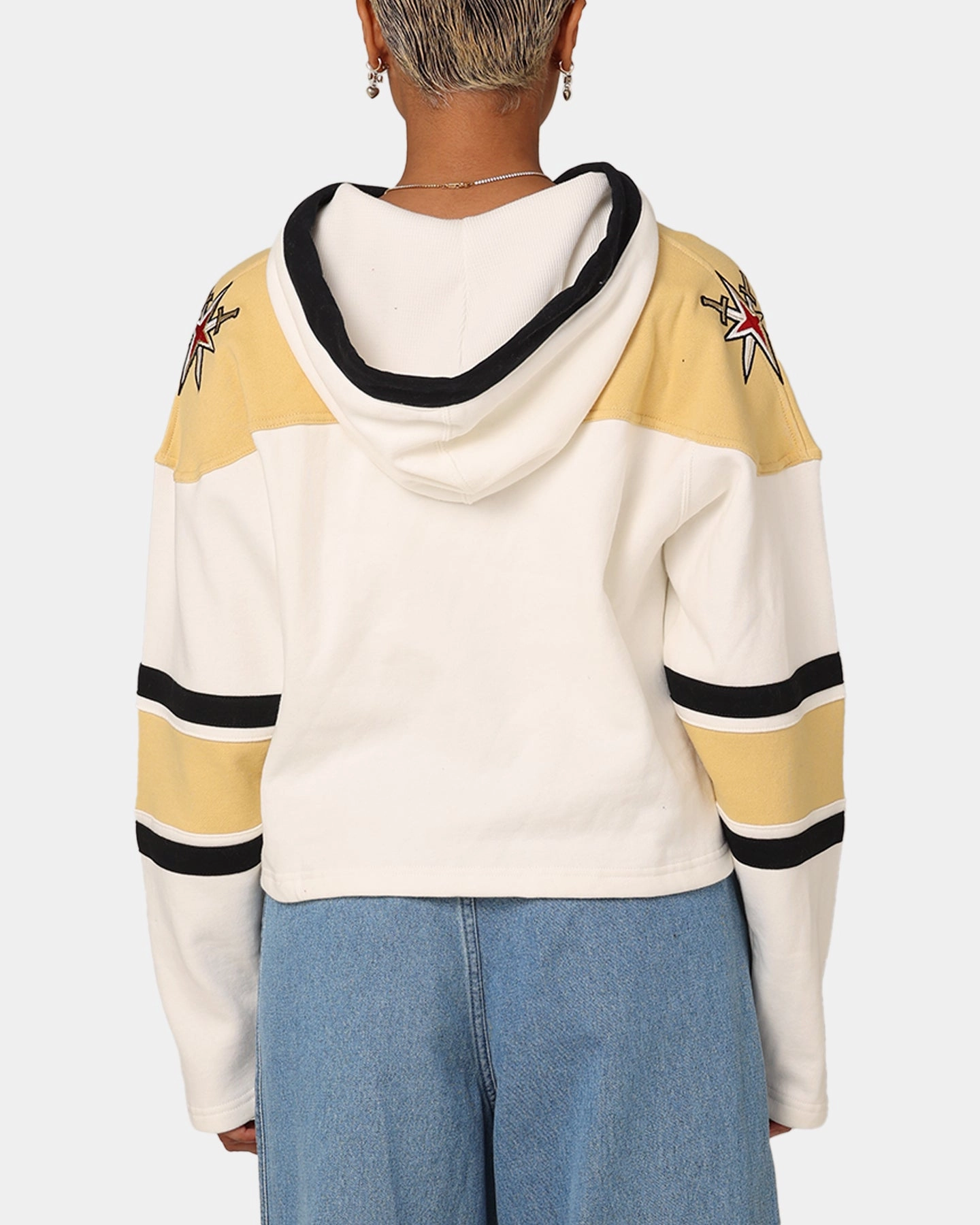 47 Brand Women's Vegas Golden Knights Cropped Lacer Hoodie White Wash Continue