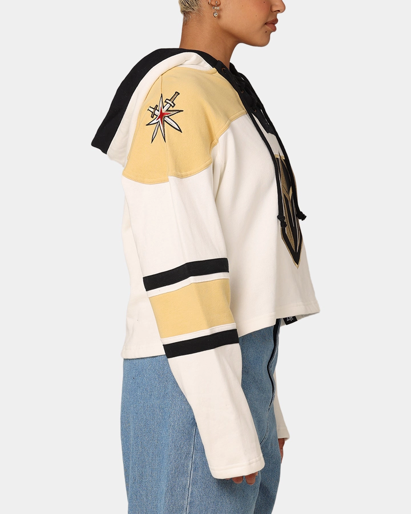 47 Brand Women's Vegas Golden Knights Cropped Lacer Hoodie White Wash Machine-washable
