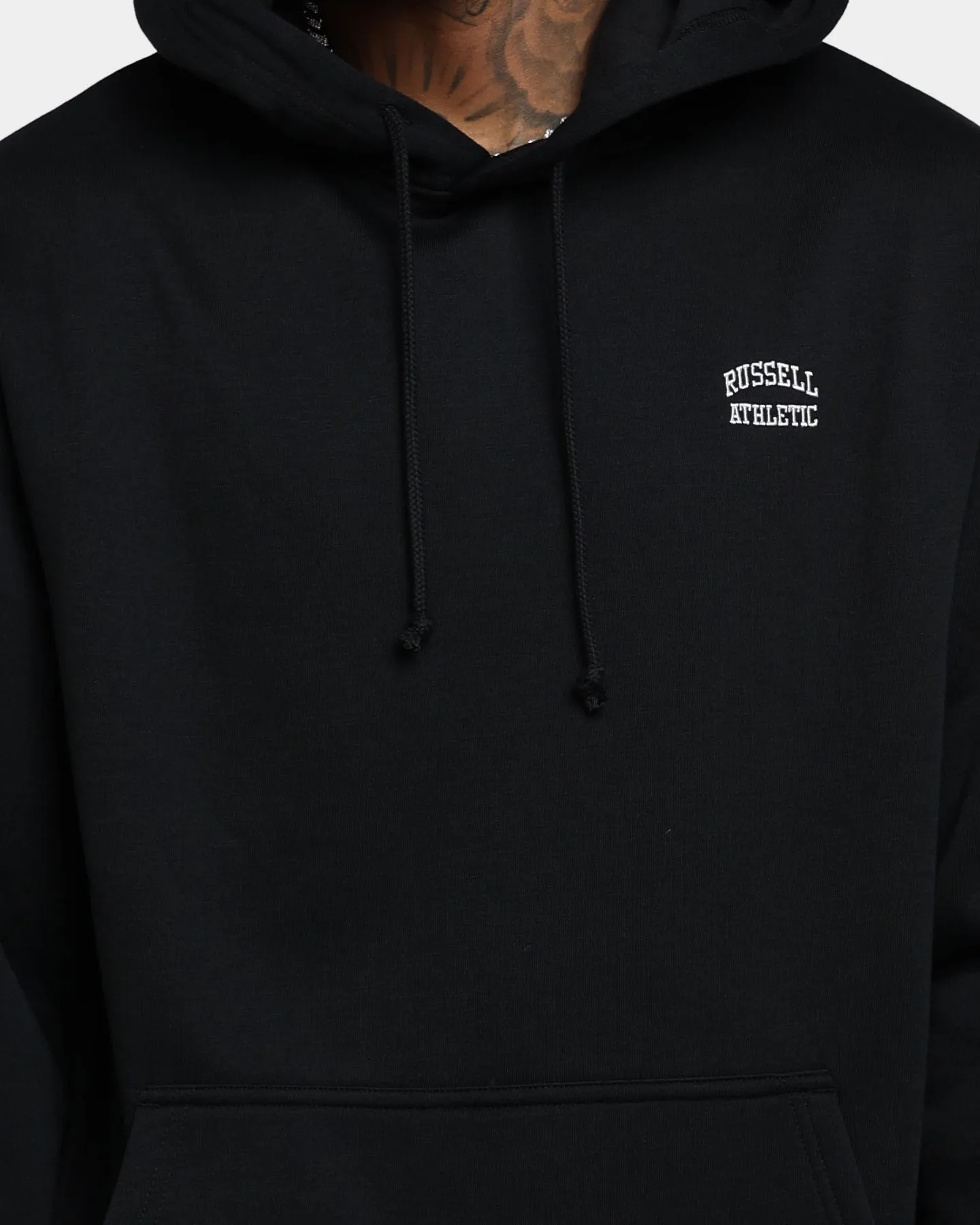 Russell Athletic Originals Small Arch Hoodie Black Timeless Form Articulated Seams