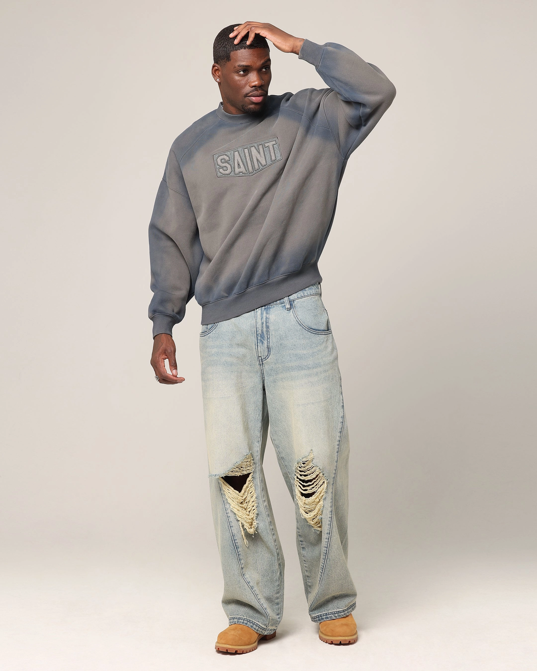 Stylish Apparel Saint Morta Faded Motor Crewneck Charcoal