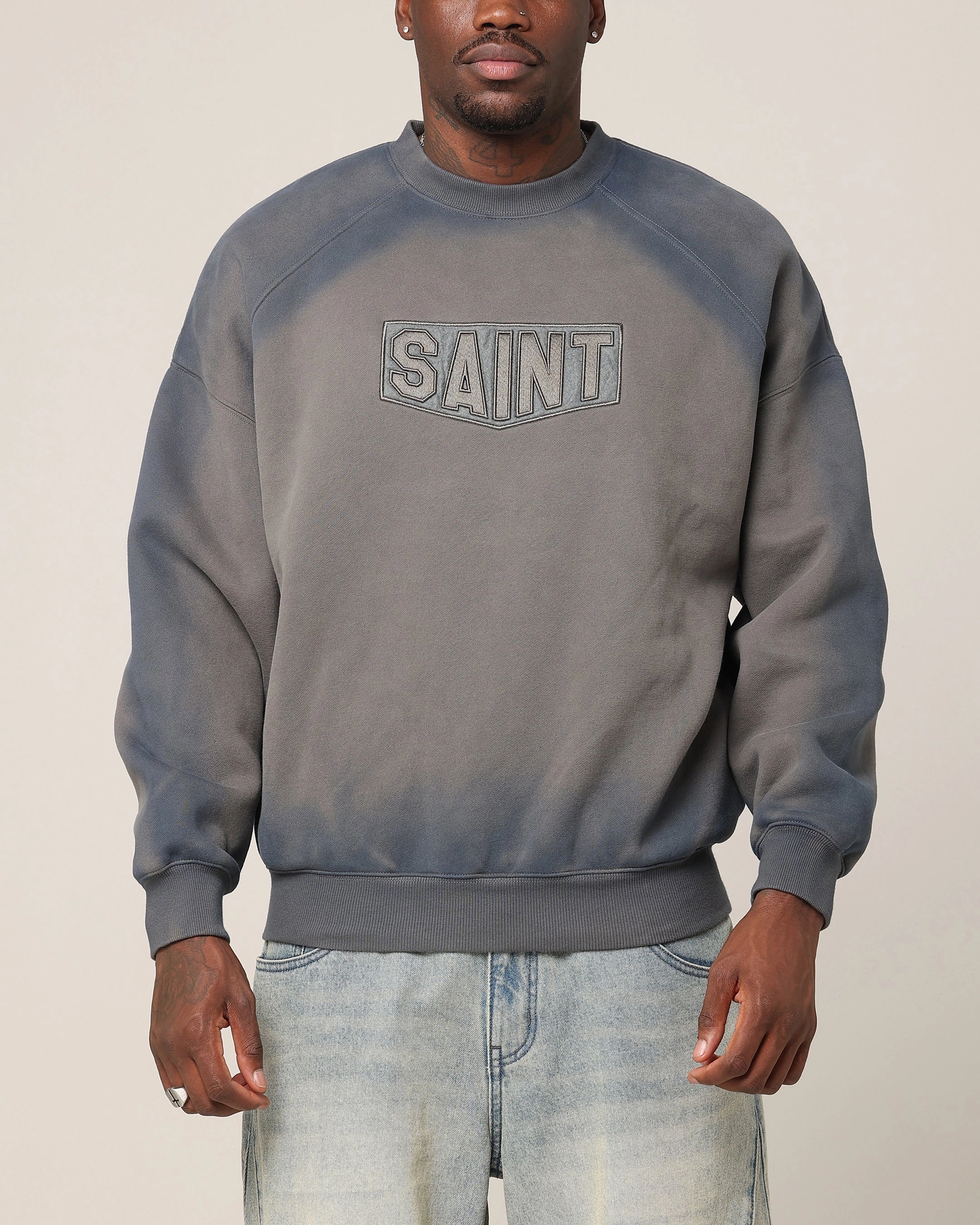 Layered Warmth Saint Morta Faded Motor Crewneck Charcoal