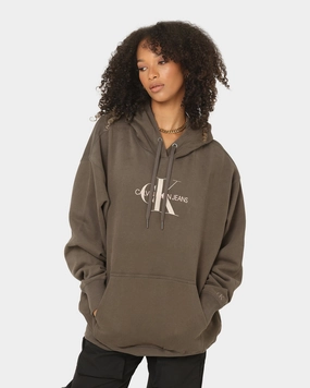 Calvin Klein Women's Mid Scale Monogram Hoodie Black/Olive Secure Storage Compartments Trust