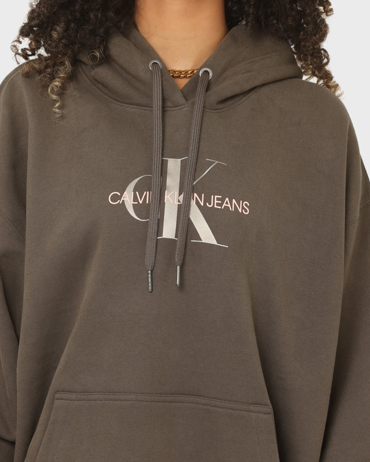 Calvin Klein Women's Mid Scale Monogram Hoodie Black/Olive Award