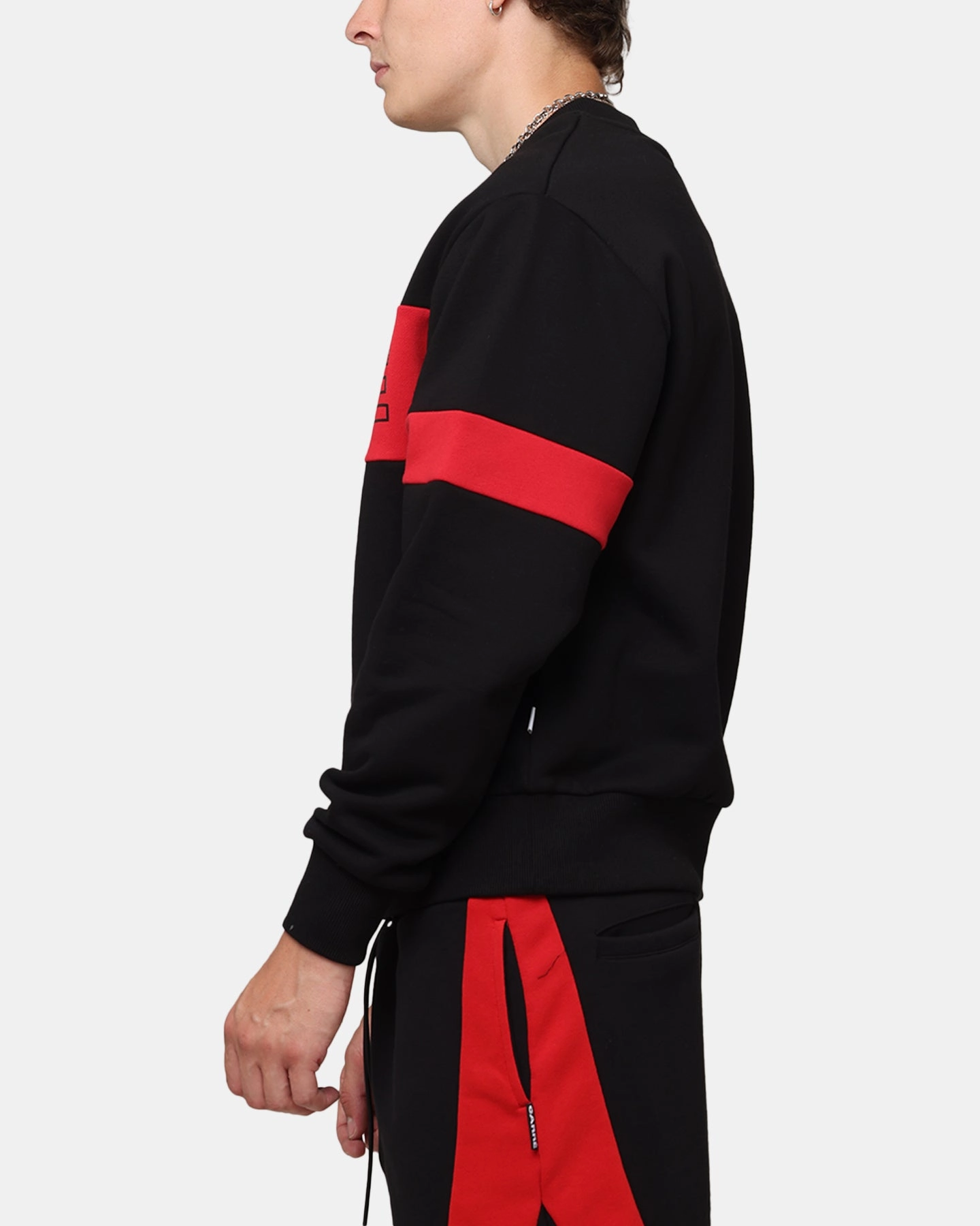 Casual Knit Wear Essential Wardrobe Carre Bars Crewneck Black/Red