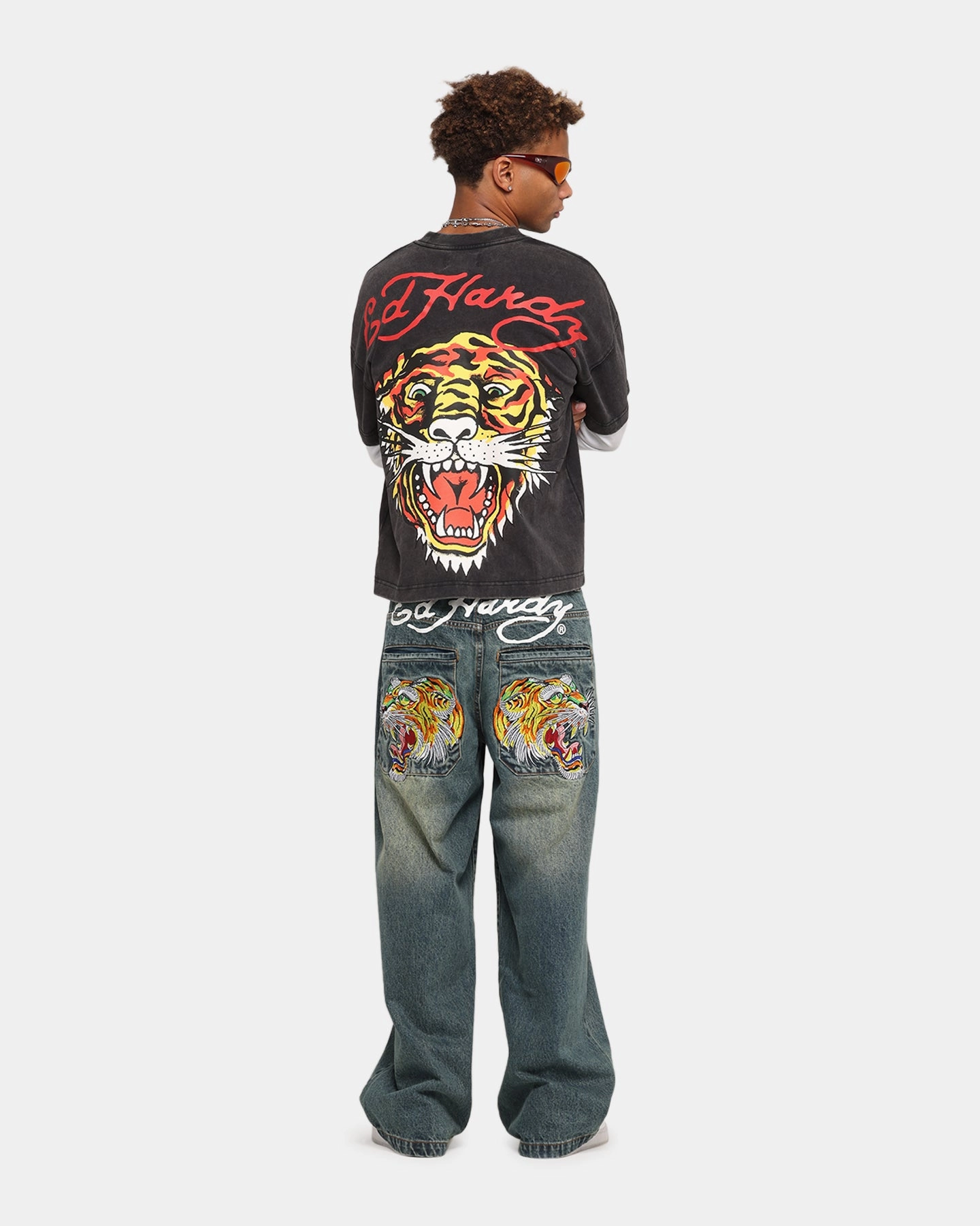 Classic Vibes Ed Hardy Tiger Layered Long Sleeve T-Shirt Black