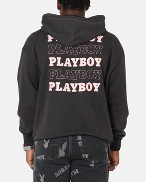 Playboy Stack Washed Hoodie Washed Black Easter wear Faux Fur Trim