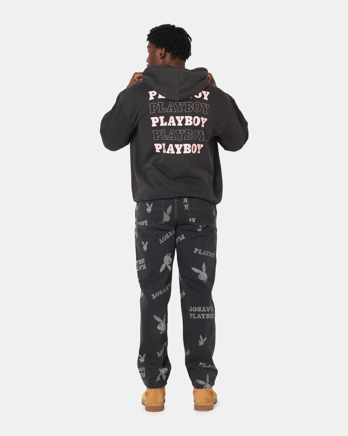 Button up pockets Playboy Stack Washed Hoodie Washed Black
