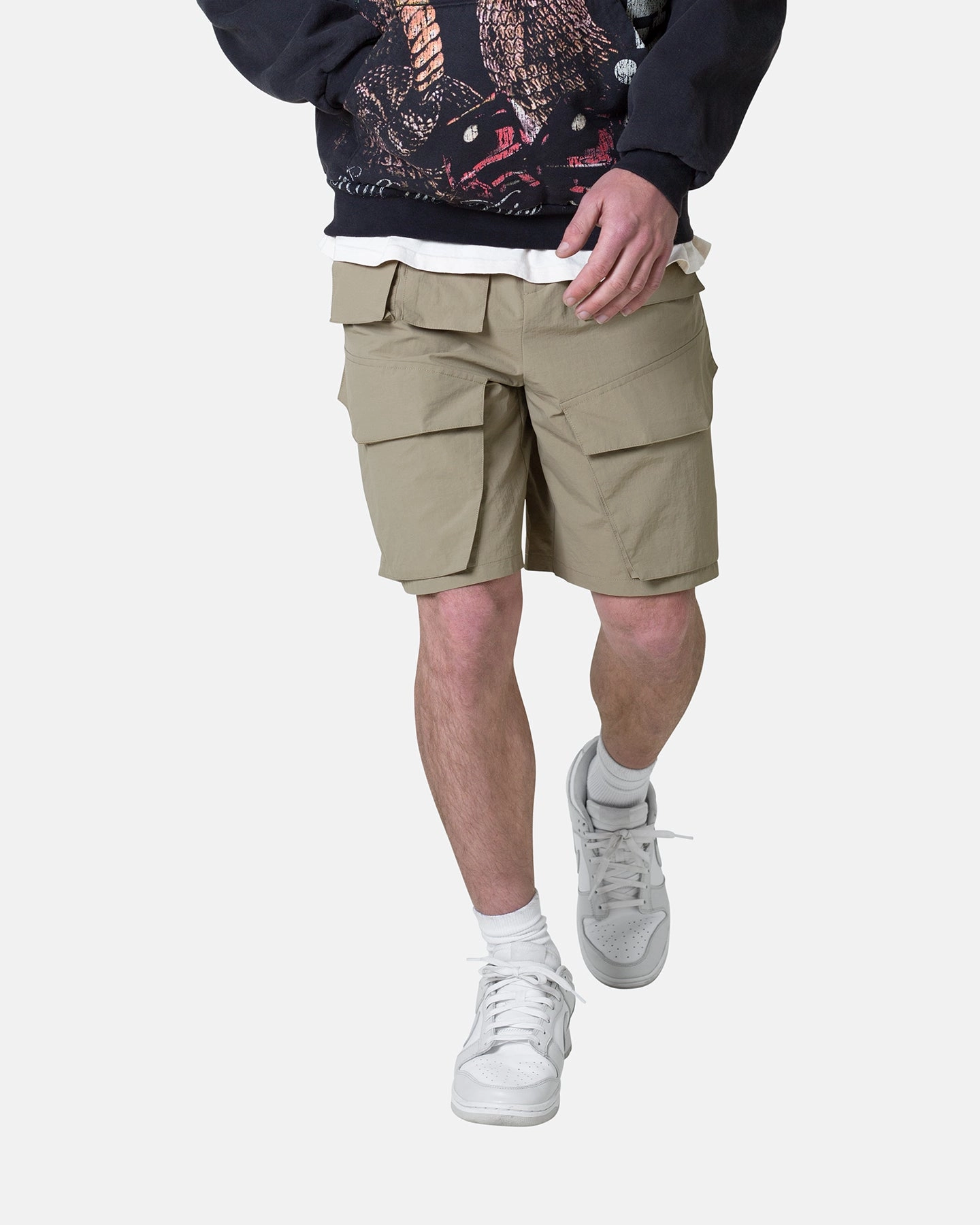 High Waist MNML Nylon Cargo Traveler Shorts Sand