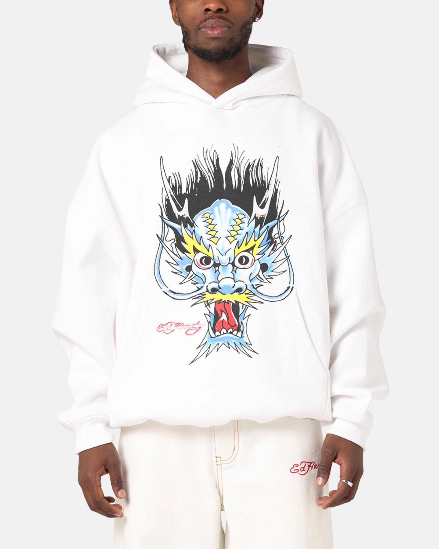 polka dot style School Days Ed Hardy Blue Dragon Hoodie White