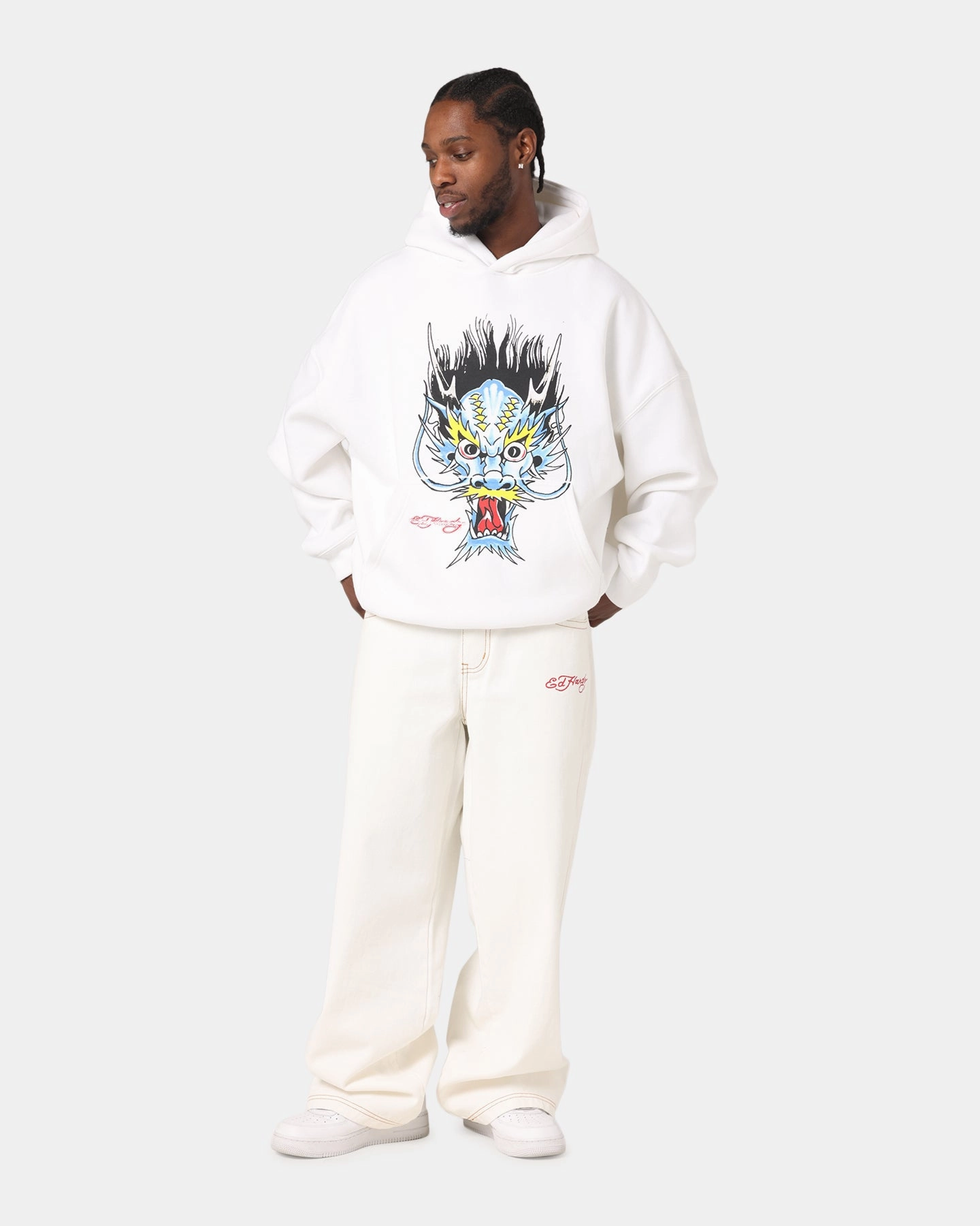 group style Ed Hardy Blue Dragon Hoodie White