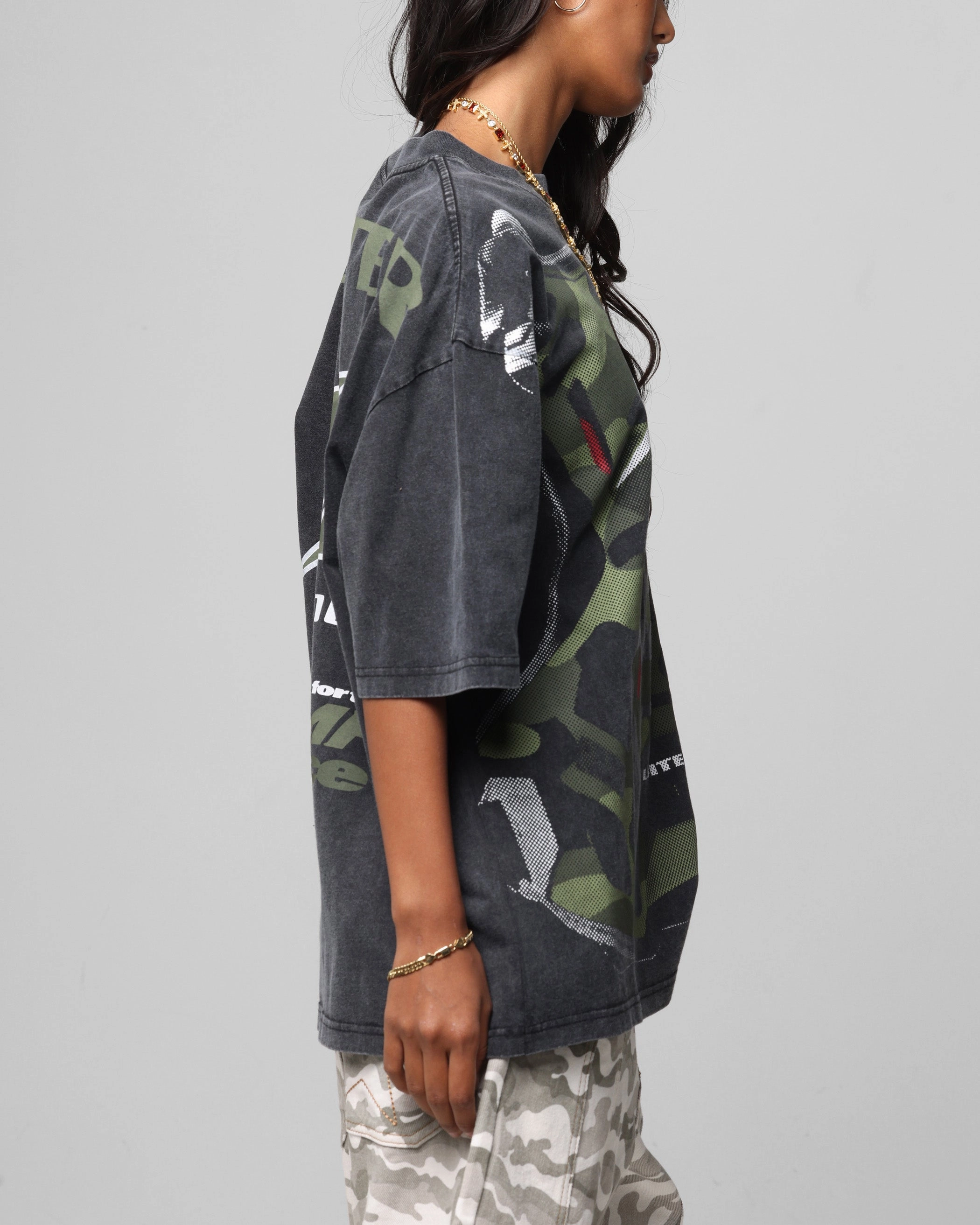 petite size Linen blend Loiter Motocross Vintage T-Shirt Vintage Black