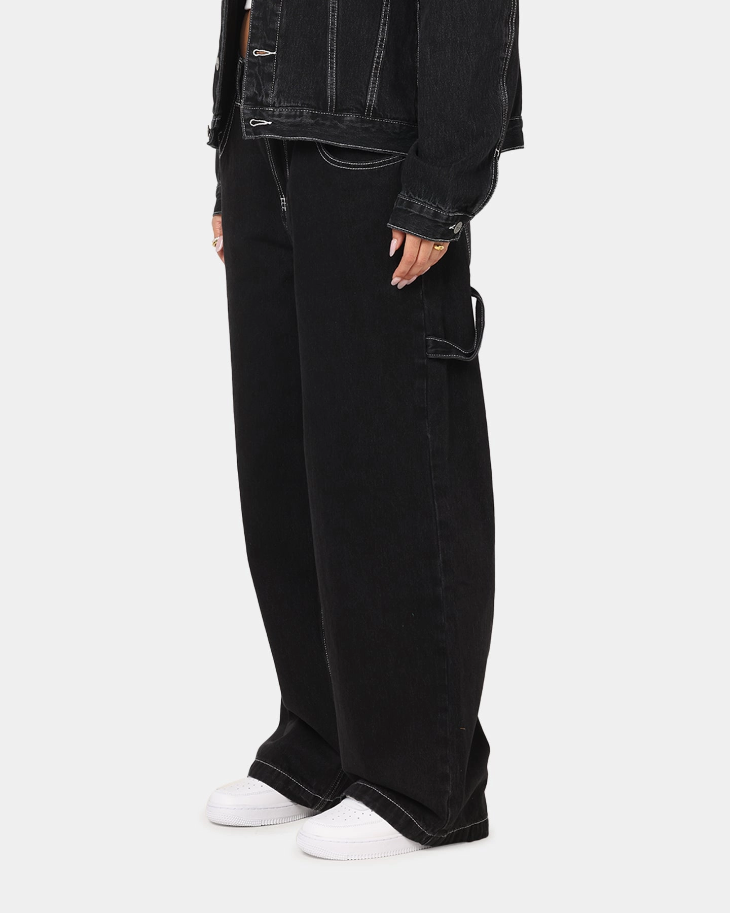 Neutral Casual Streetwear Fan Saint Morta Amplus Fray Carpenter Jeans Contrast Black