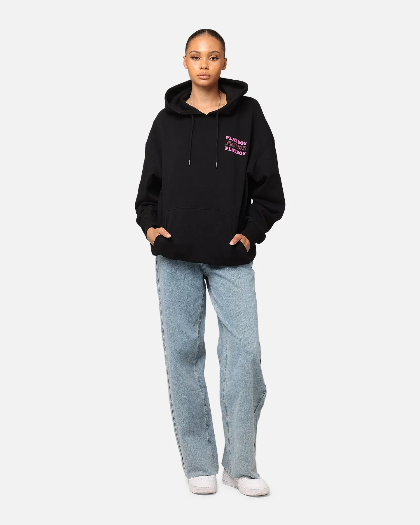 design Warm and Practical Playboy Wavy Stack Hoodie Black