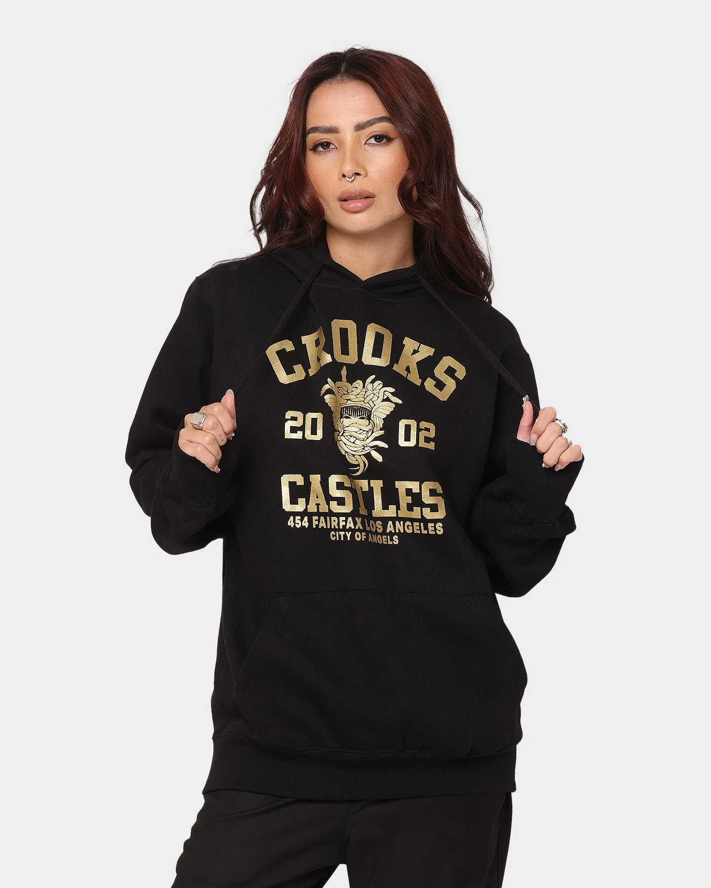 Adjustable Wear Autumn Crooks & Castles Fairfax Varsity Hoodie Hot Black/Gold