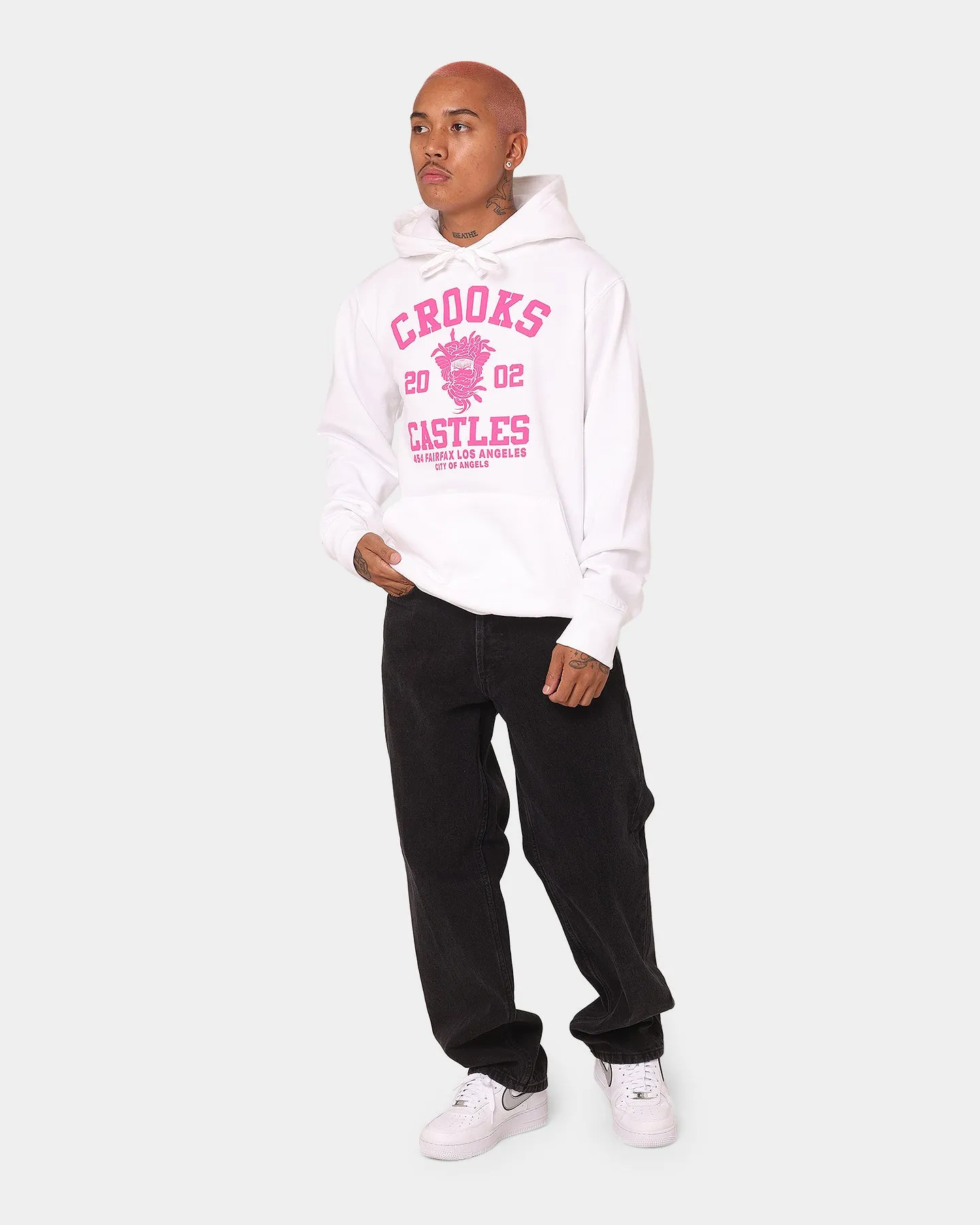 Algorithm Crooks & Castles Fairfax Varsity Hoodie Hot Pink/White
