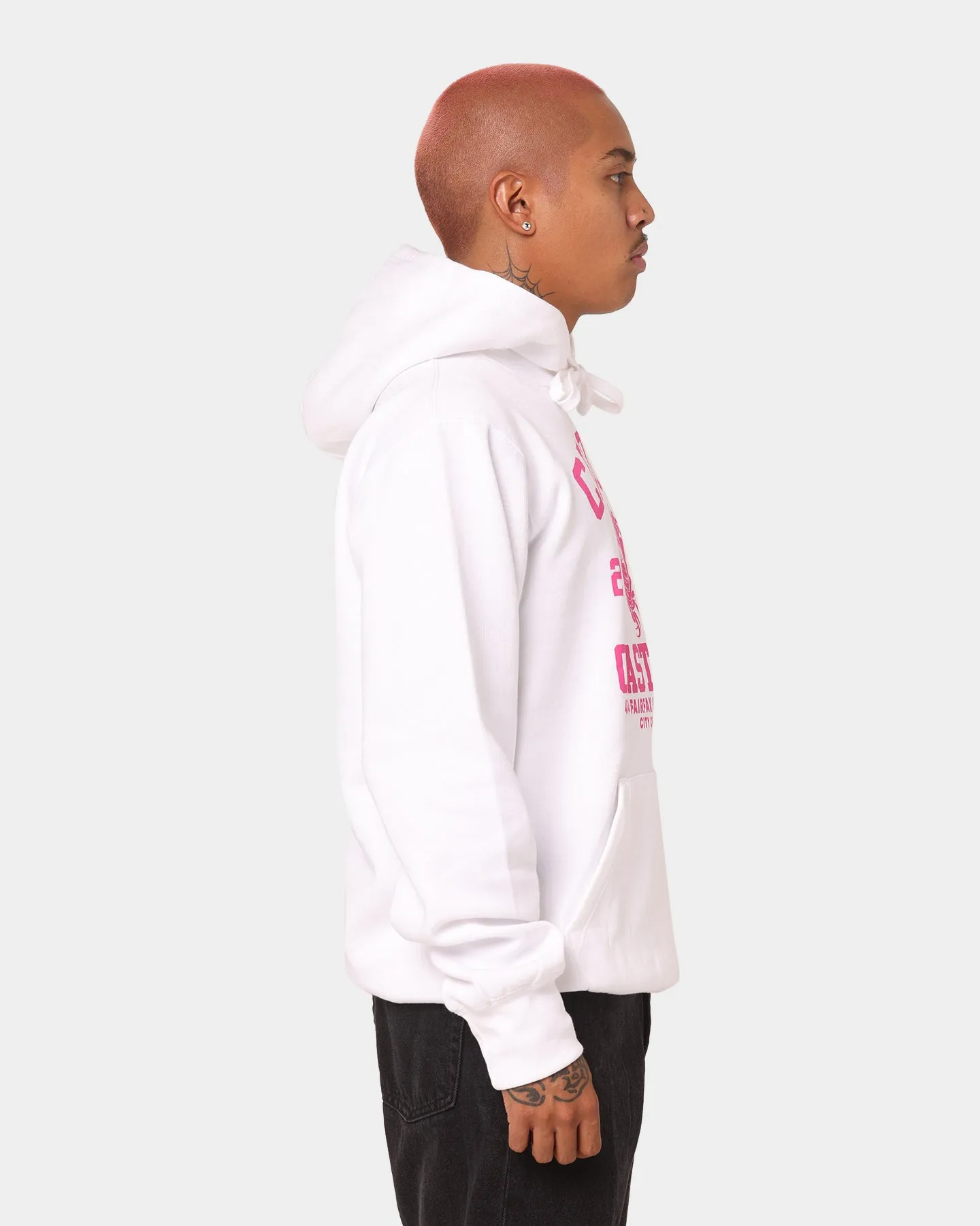 Crooks & Castles Fairfax Varsity Hoodie Hot Pink/White Articulated Seams Base-layer