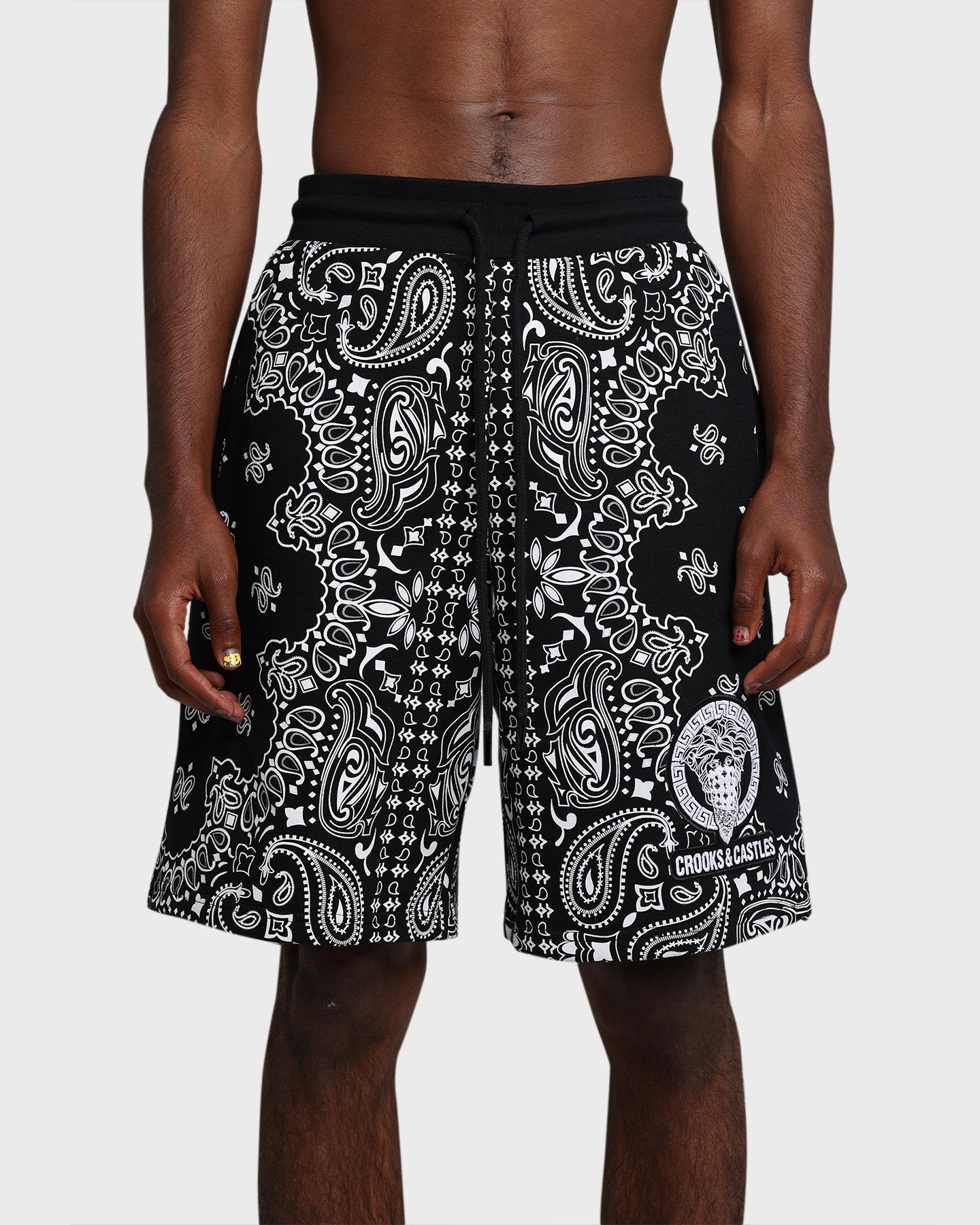 Stain-Resistant Crooks & Castles Bandana Core Shorts Black