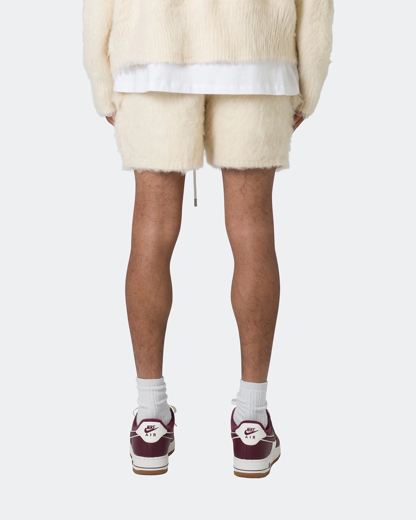 MNML Fuzzy Sweat Shorts Off White Elastic hem Fresh Look