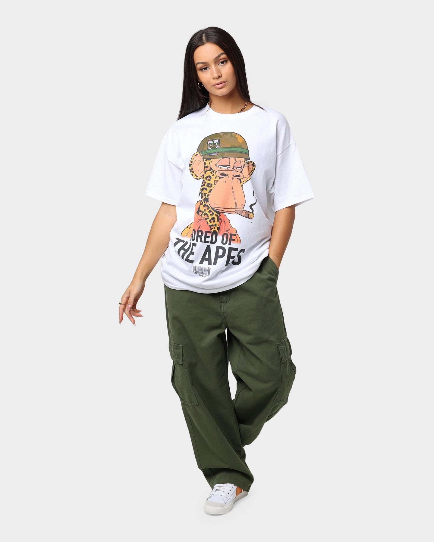 Sporty Design Outdoor Style Trend Culture Kings x Champ Medici "Bored Of The Apes" #6723 T-Shirt White