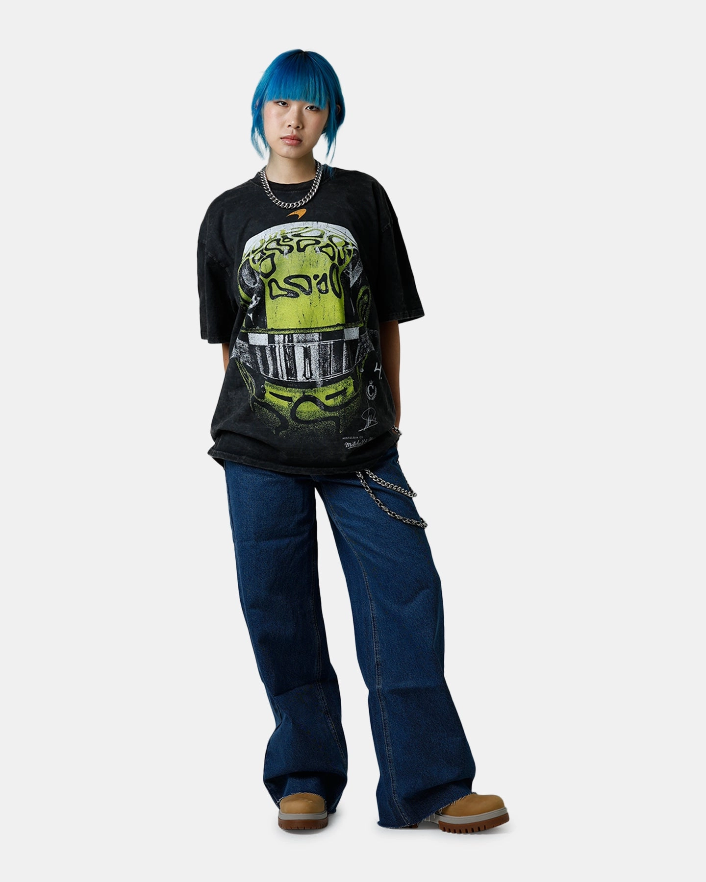 Trendy Look Striped modernity Culture Kings X Mclaren Lando Norris 'Vegas Grand Prix 2024' Helmet T-Shirt Black Acidwash