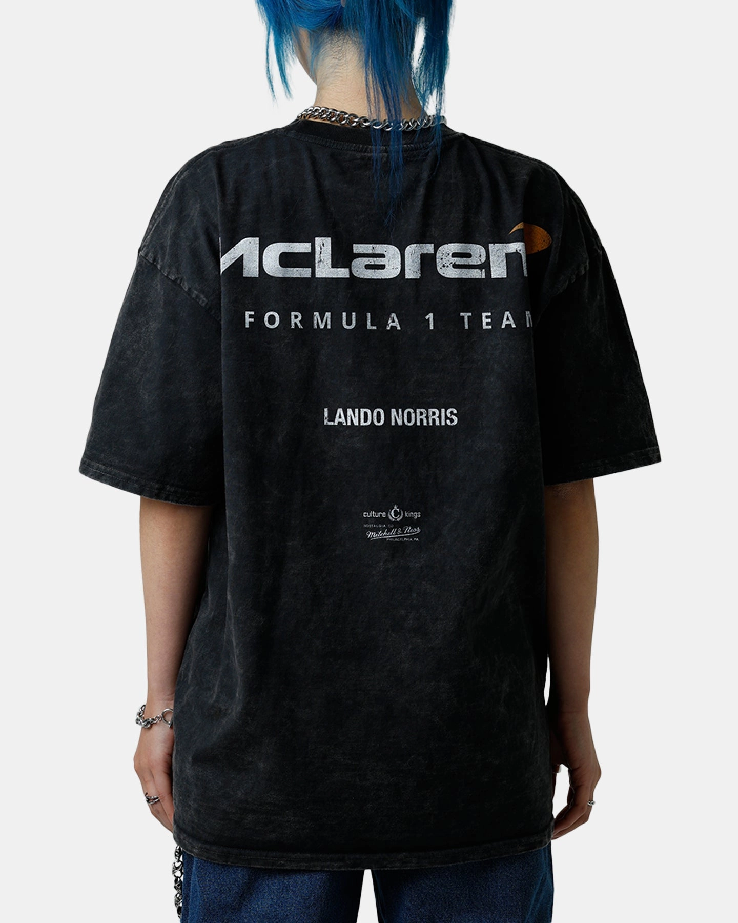 Culture Kings X Mclaren Lando Norris 'Vegas Grand Prix 2024' Helmet T-Shirt Black Acidwash Kids playfulness Button Down