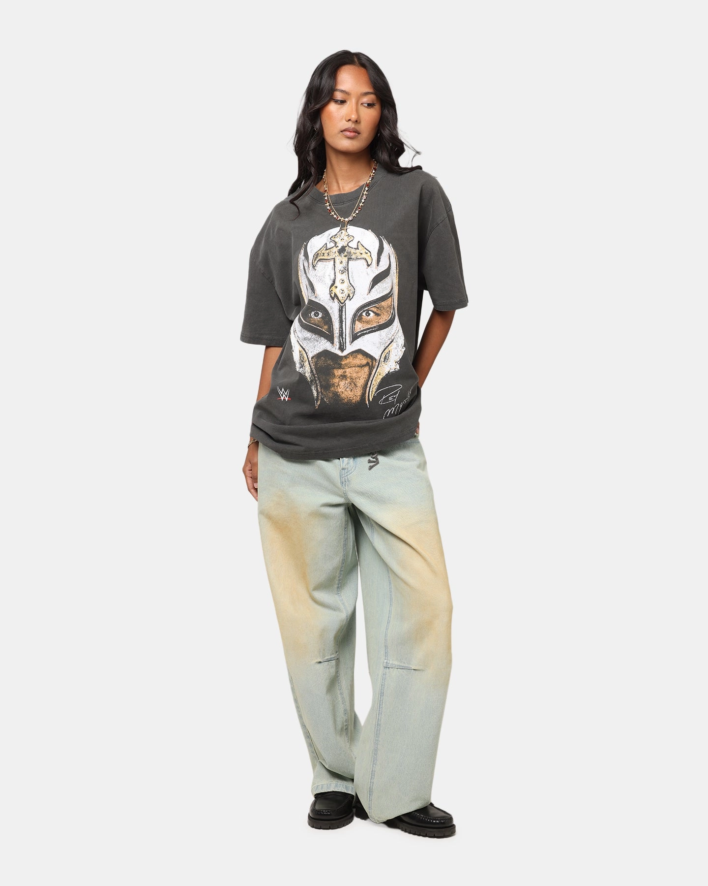 Effortless Fashion Culture Kings X WWE Rey Mysterio Big Head Heavyweight T-Shirt Black Wash