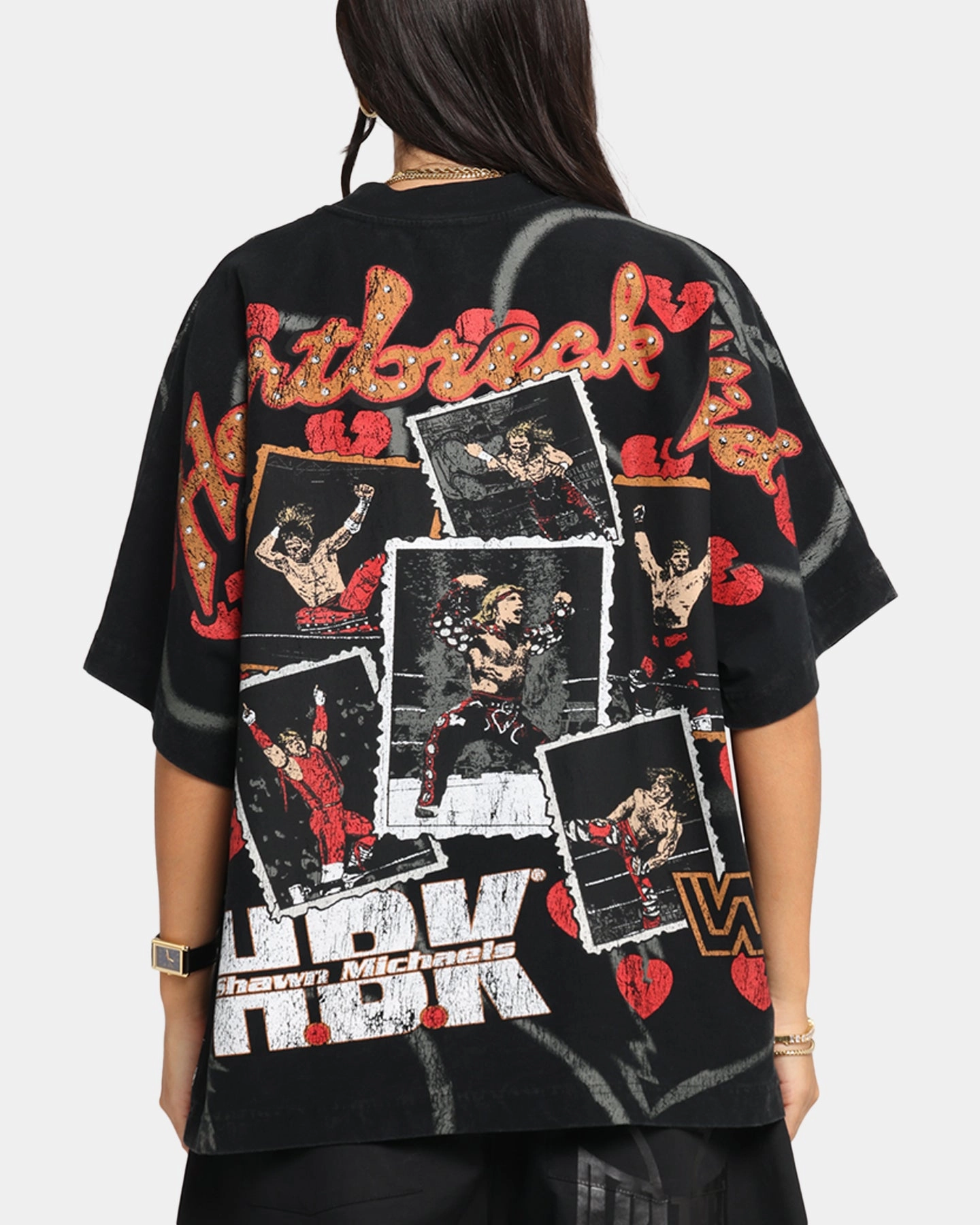 AntiPilling Comfortable and Chic Culture Kings X WWE Shawn Michaels All Over Print T-Shirt Black