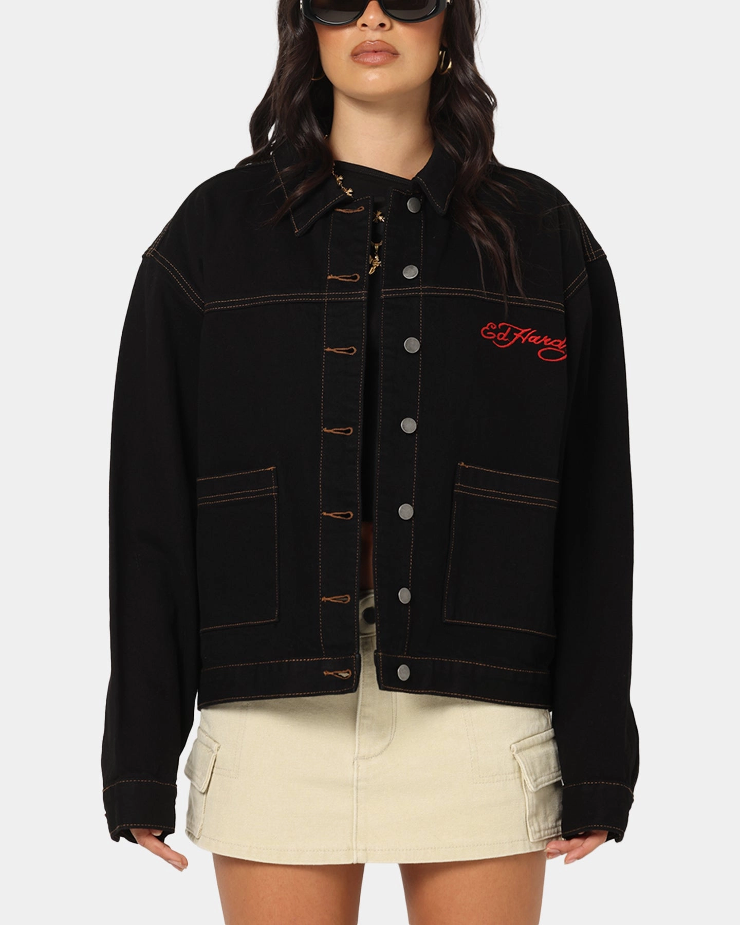 Ed Hardy Coach Denim Jacket Black Winter Coat Card