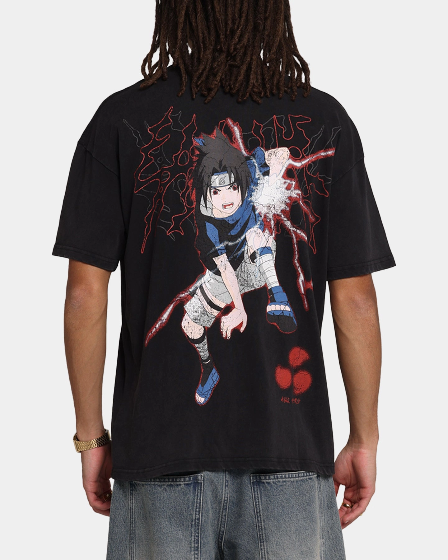 Classic Layer 73 Studio X Naruto Sasuke Abandon Vintage T-Shirt Black Acidwash