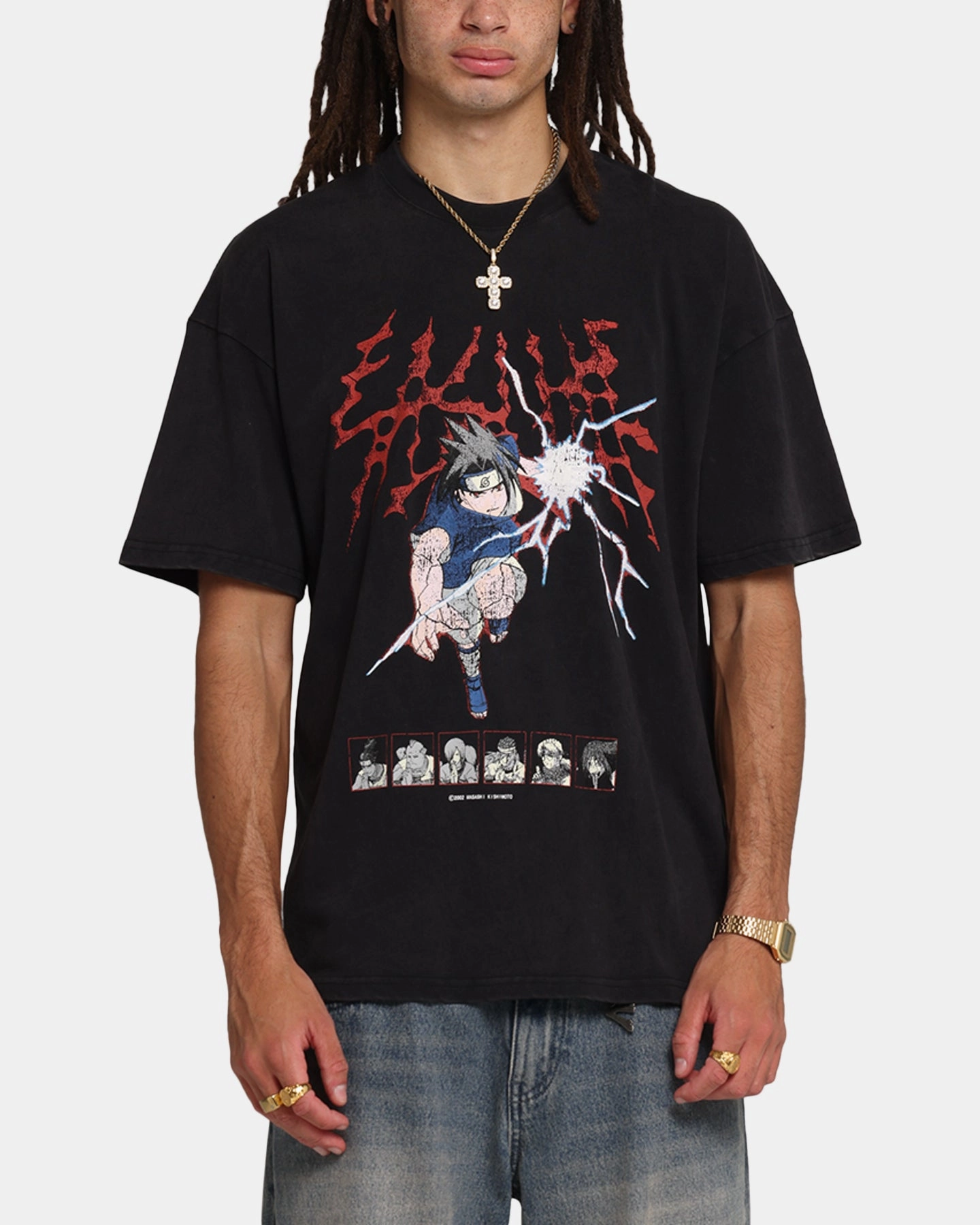 73 Studio X Naruto Sasuke Abandon Vintage T-Shirt Black Acidwash Moisture Management Technology On-the-Go Fashion