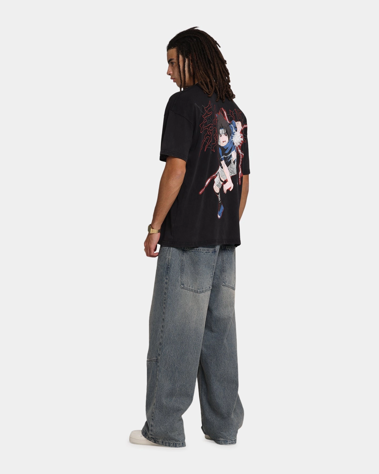 Easy Fit Wear 73 Studio X Naruto Sasuke Abandon Vintage T-Shirt Black Acidwash