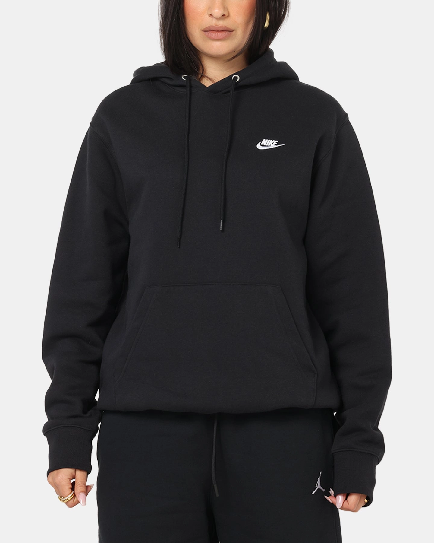 Nike Club Pullover Fleece Hoodie Black/Black/White Comfort Fit
