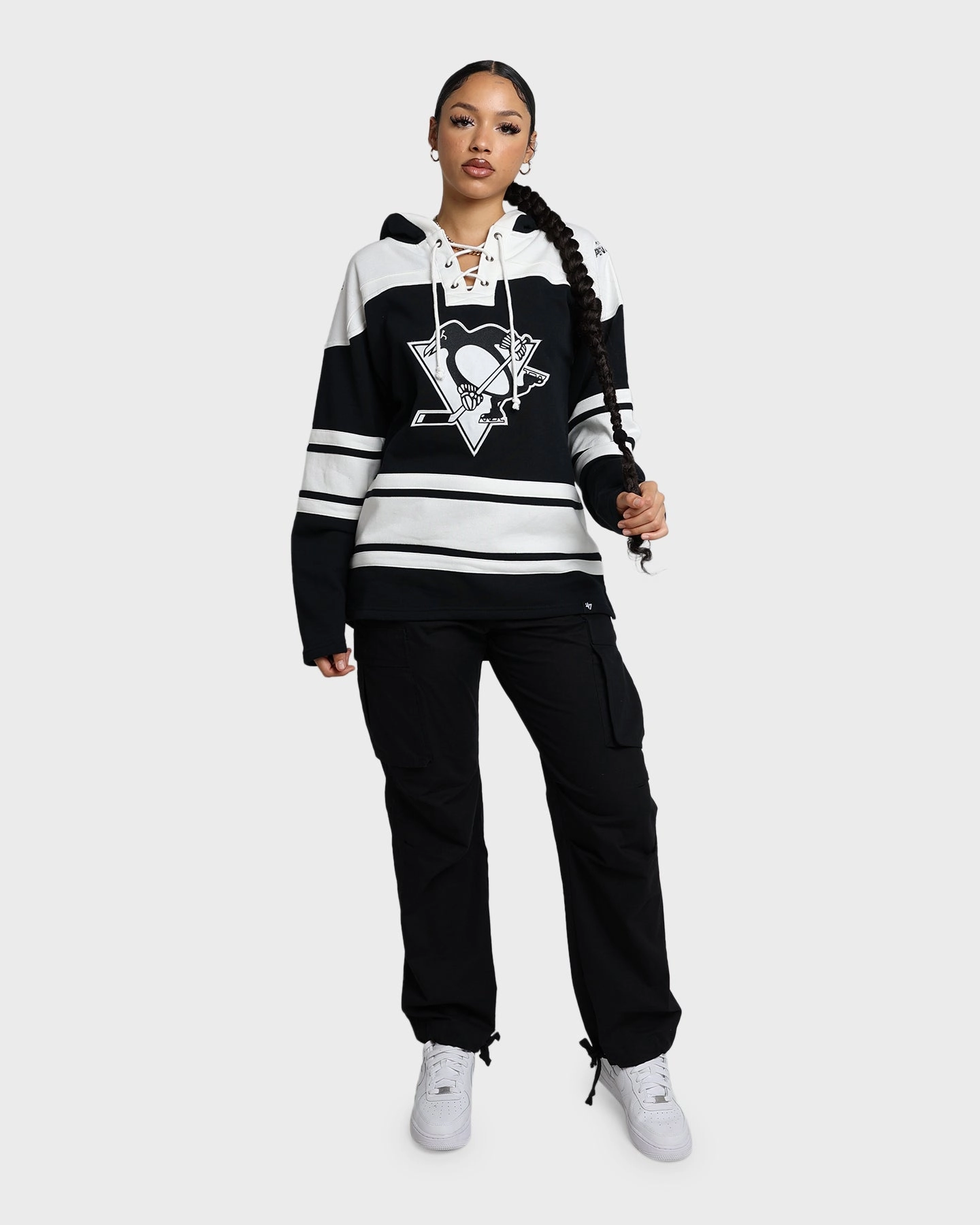 47 Brand Pittsburgh Penguins Superior Lacer Hoodie Jet Black Quick Dry Fabric Program