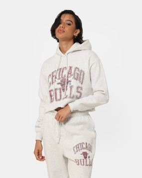 suitable for individual sports Mitchell & Ness Women's Chicago Bulls Arch Logo Crop Hoodie White Marle