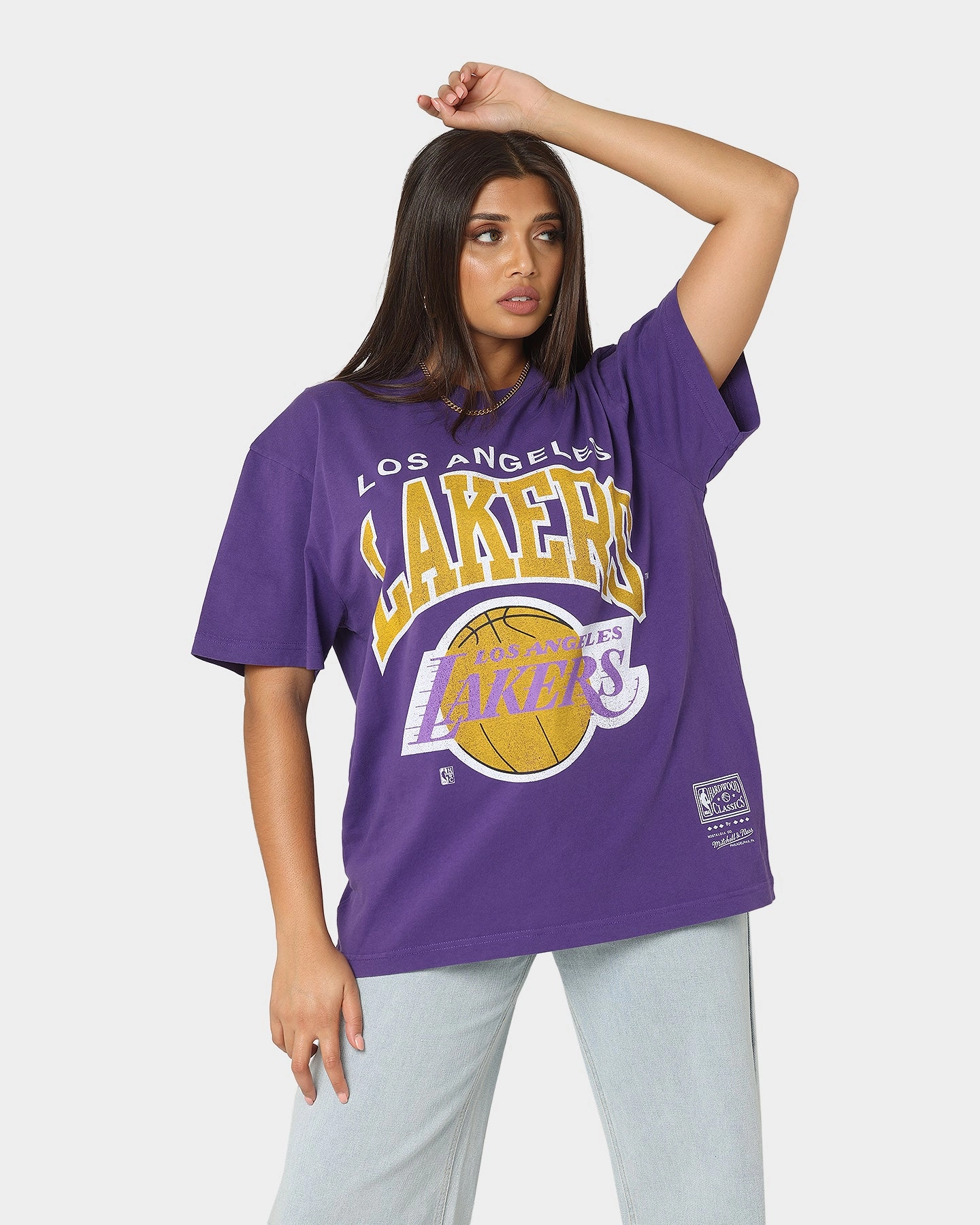 Oversized Silhouette Fashion Layer Mitchell & Ness Los Angeles Lakers XL Arch Vintage T-Shirt Faded Purple
