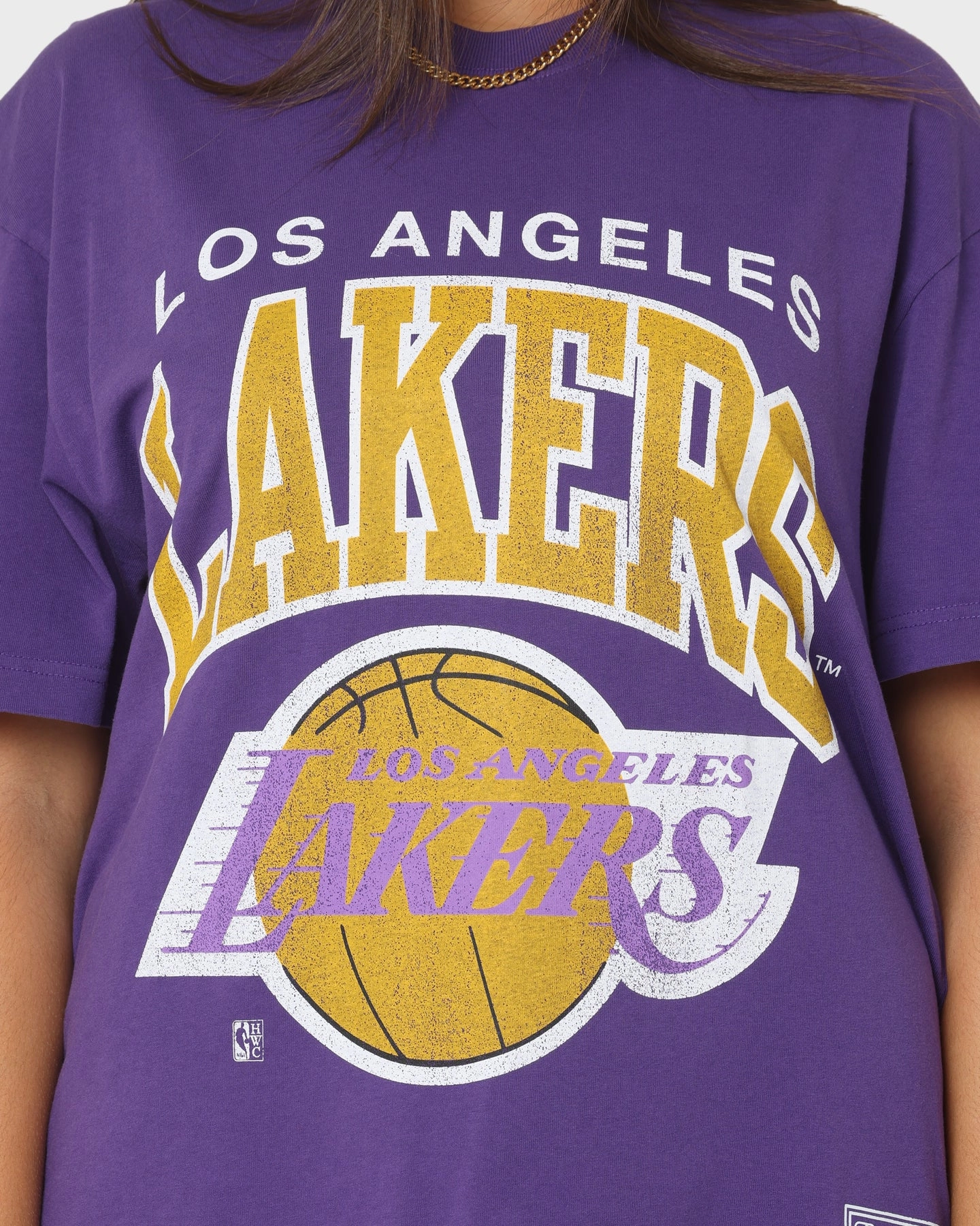 graduation Soft and Relaxed Mitchell & Ness Los Angeles Lakers XL Arch Vintage T-Shirt Faded Purple