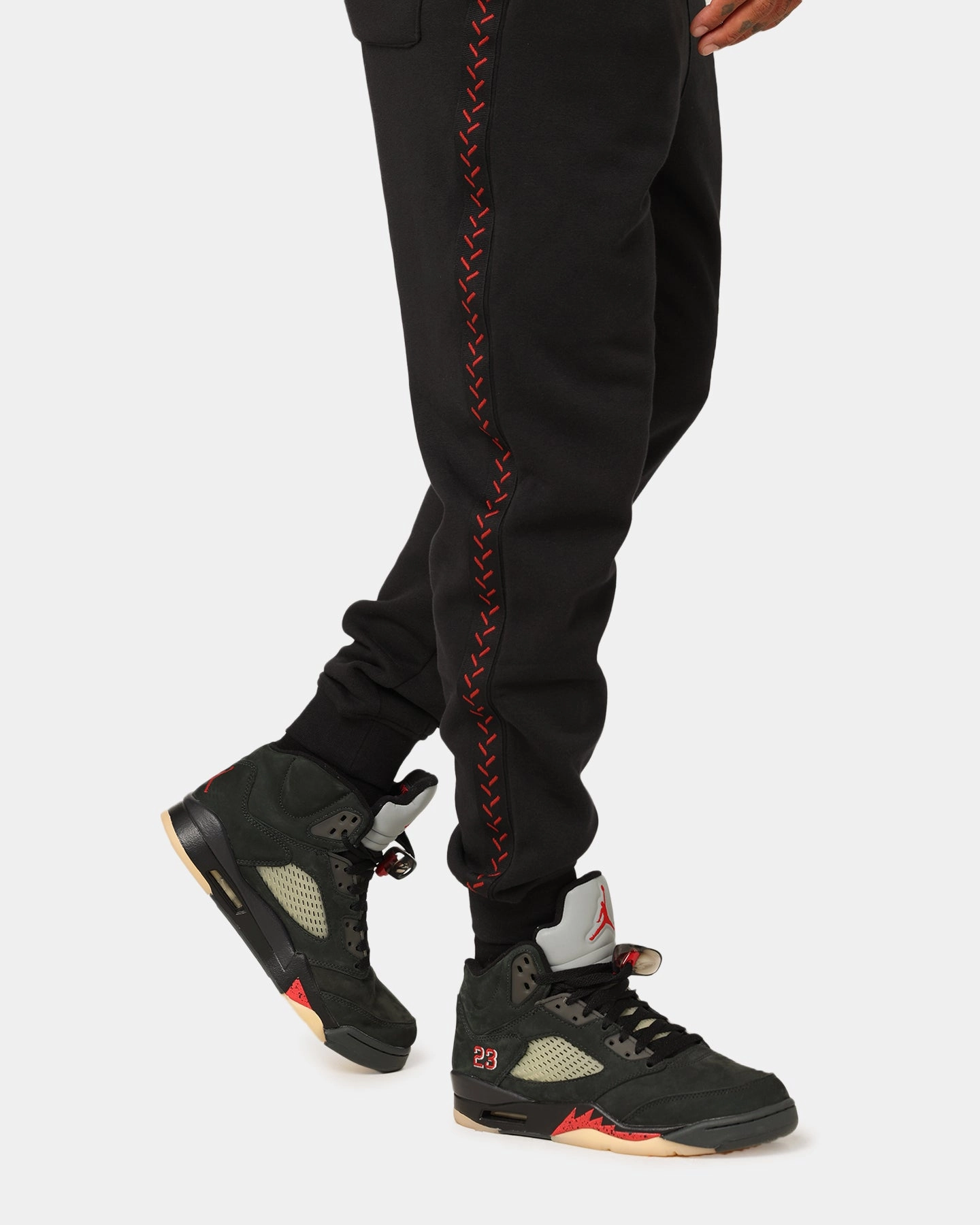 Lounge-friendly Jordan Flight MVP Fleece Pants Black/Dune Red