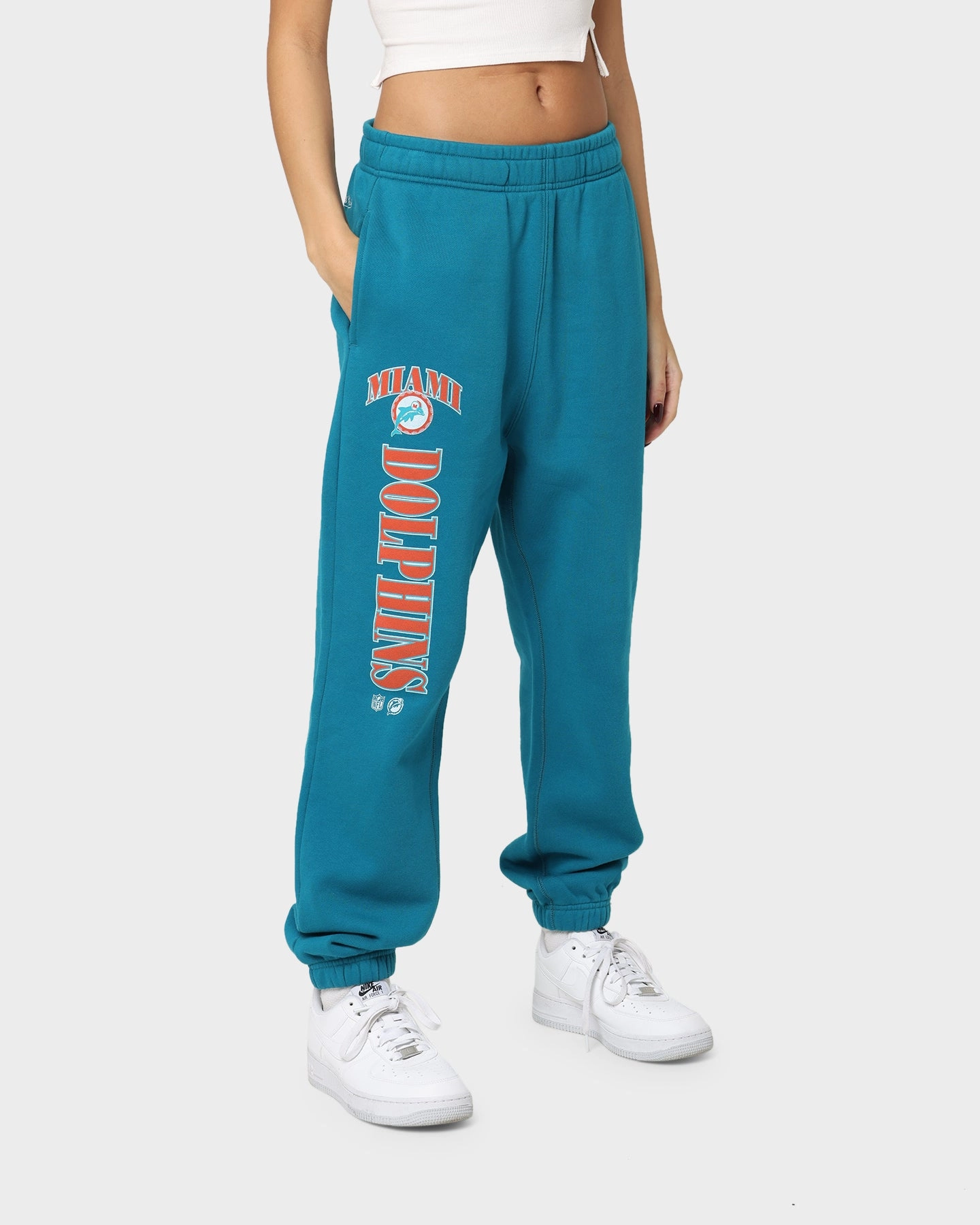 Mitchell & Ness Women's Miami Dolphins Arched Logo Sweat Pants Faded Teal Lightweight Comfort Short