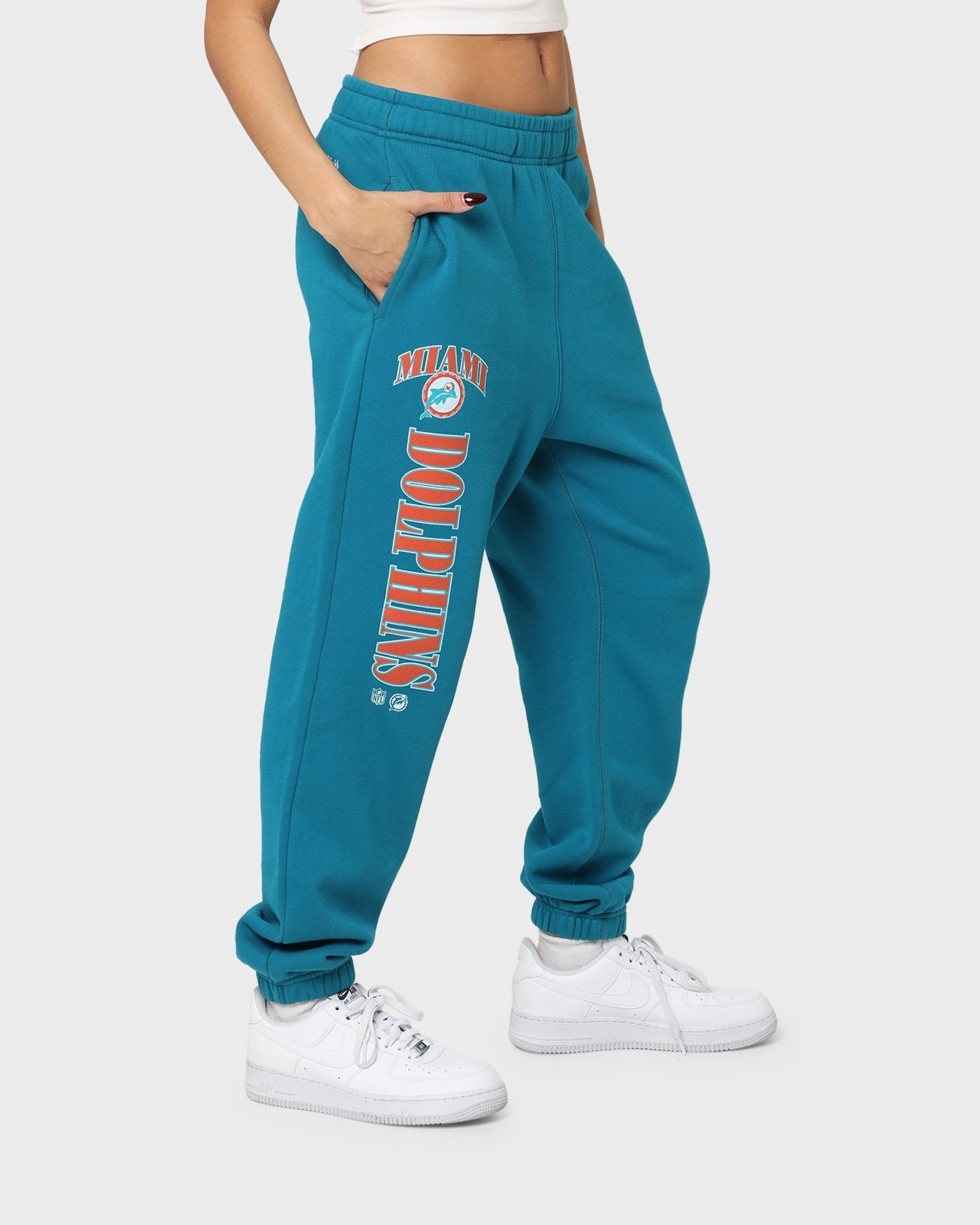 Mitchell & Ness Women's Miami Dolphins Arched Logo Sweat Pants Faded Teal non adjustable Faith