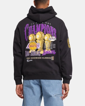 Shape Retention Glossy Look Mitchell & Ness Los Angeles Lakers National Champions Hoodie Faded Black
