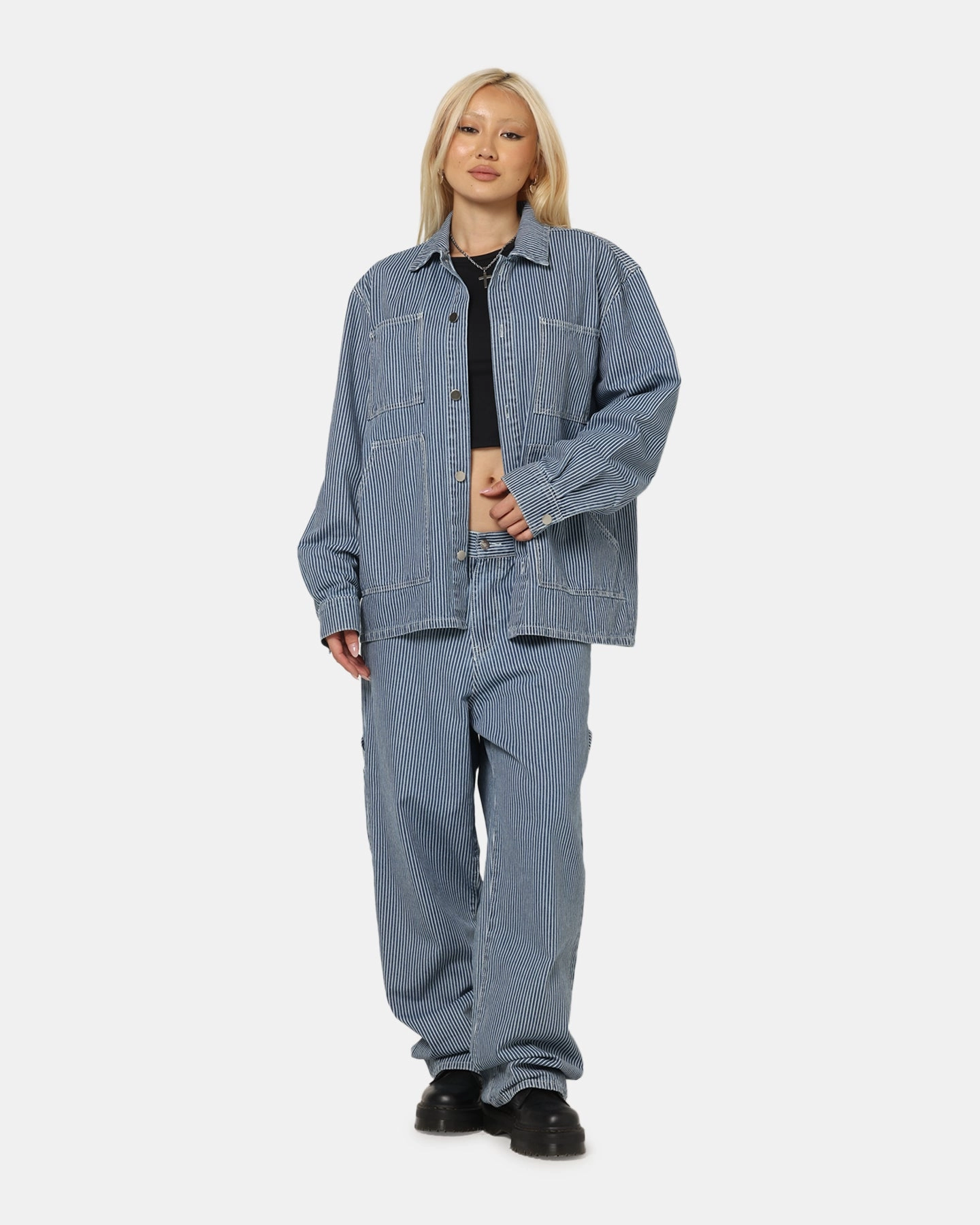 XXIII Striped Work Jacket Navy Stripe color fast