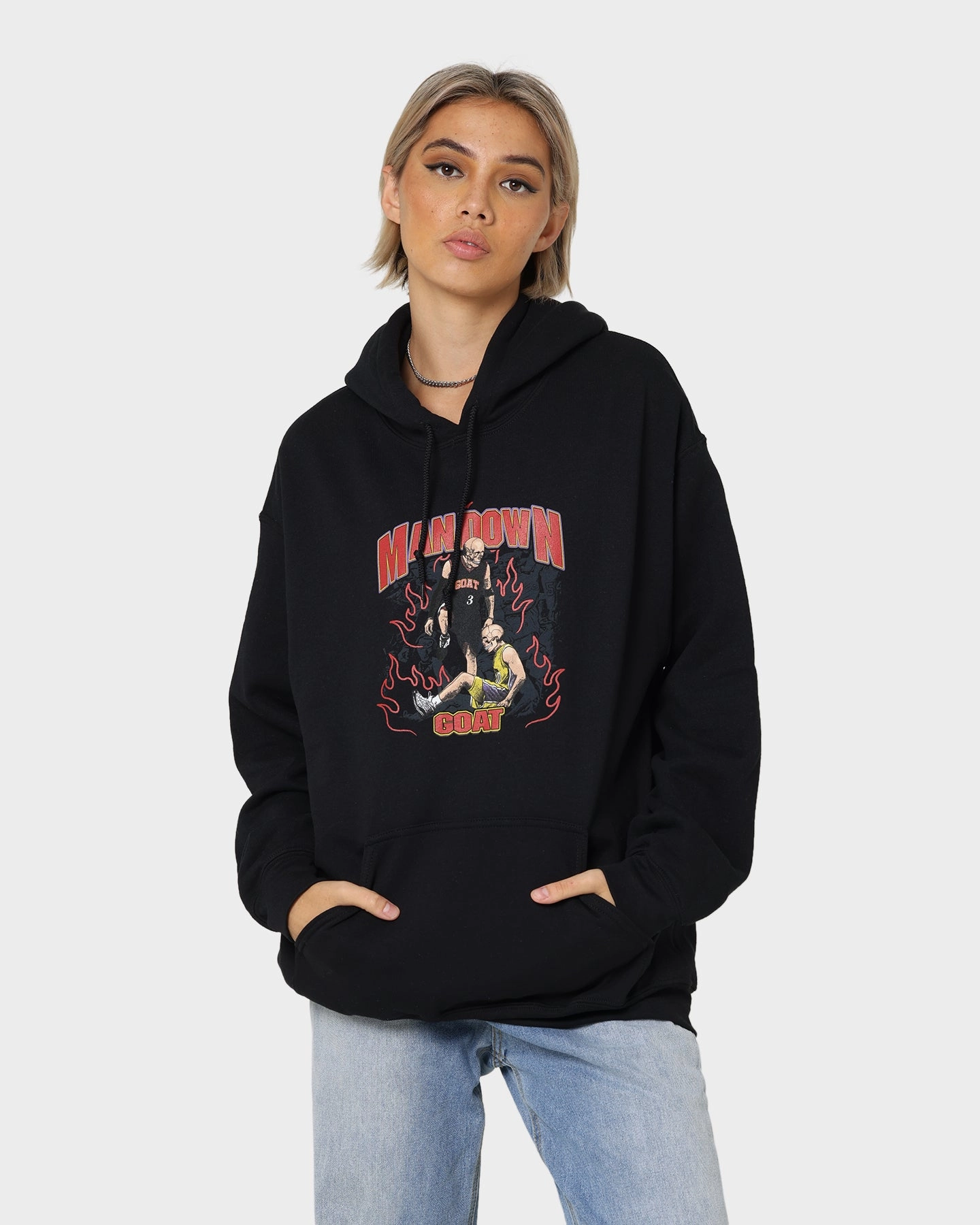 Goat Crew Man Down Hoodie Black Warm Layer dry-cleanable