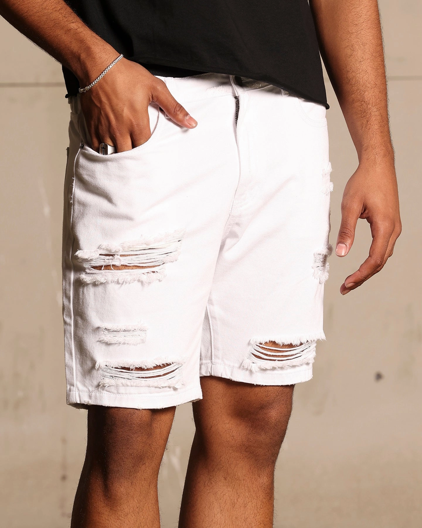 Breathable fabric construction kids Saint Morta Destroyer Distressed Shorts White
