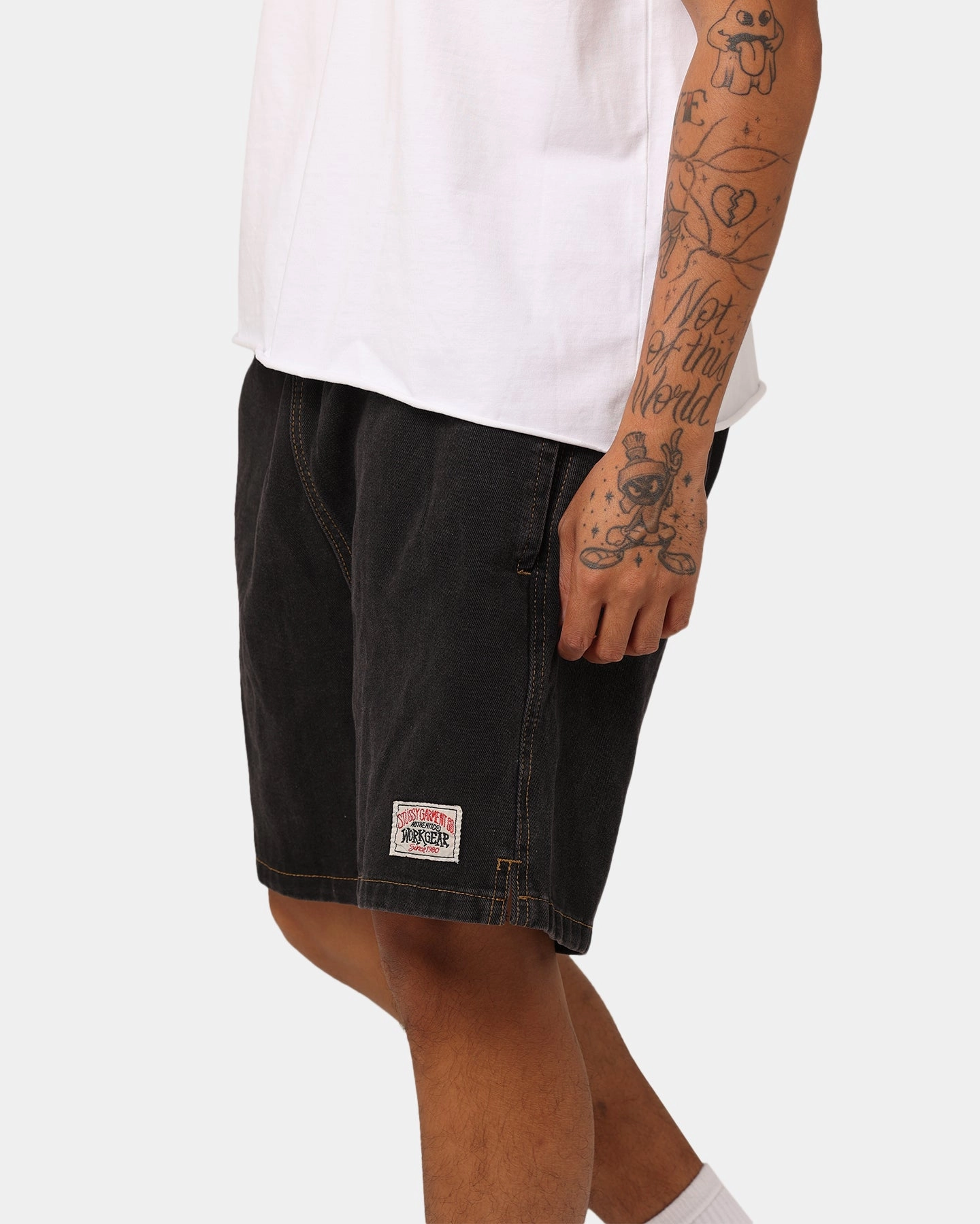 Zero Irritation Tags Water resistant coating Stussy Workgear Denim Shorts Black Denim