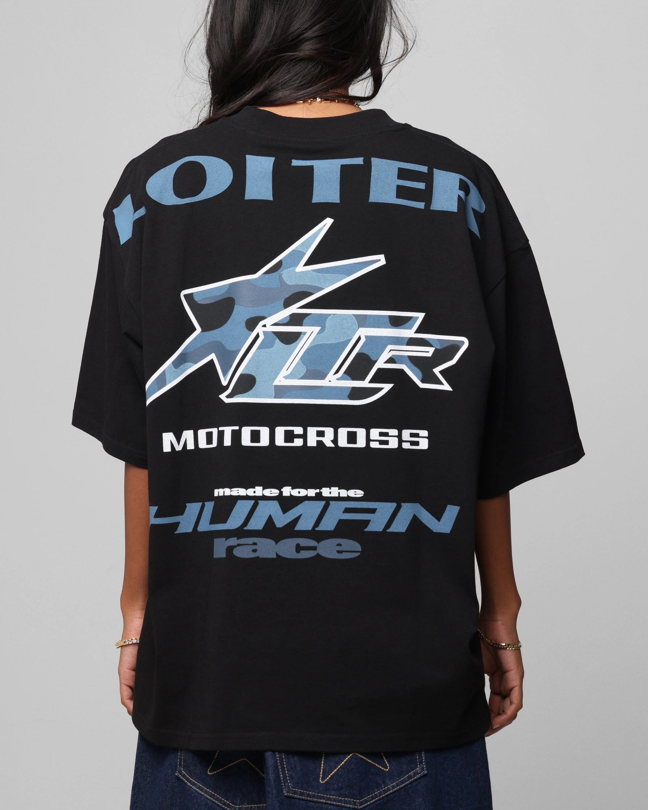Comfortable Casual Loiter Motocross Vintage T-Shirt Black/Navy Blue