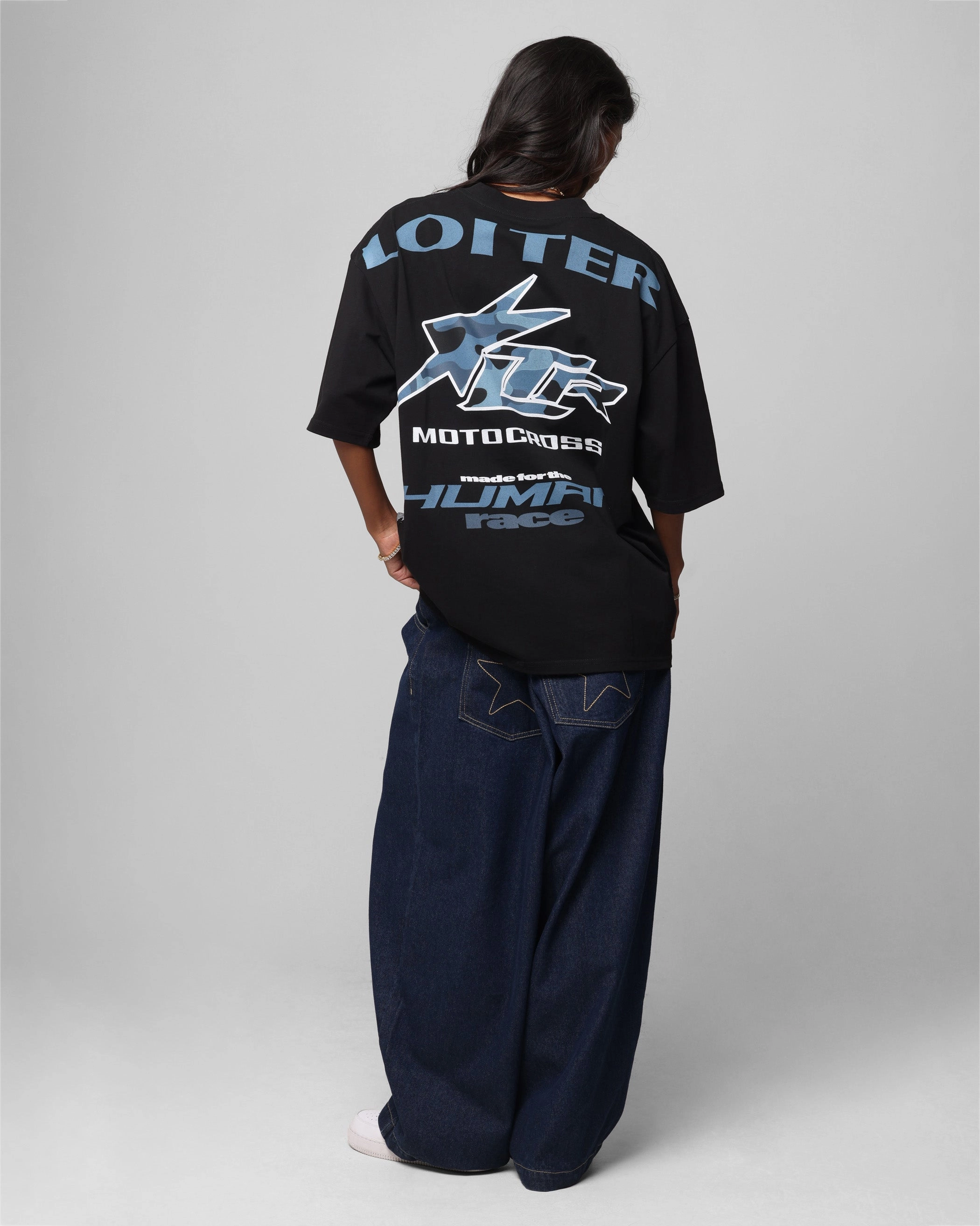 short sleeved Evergreen Loiter Motocross Vintage T-Shirt Black/Navy Blue