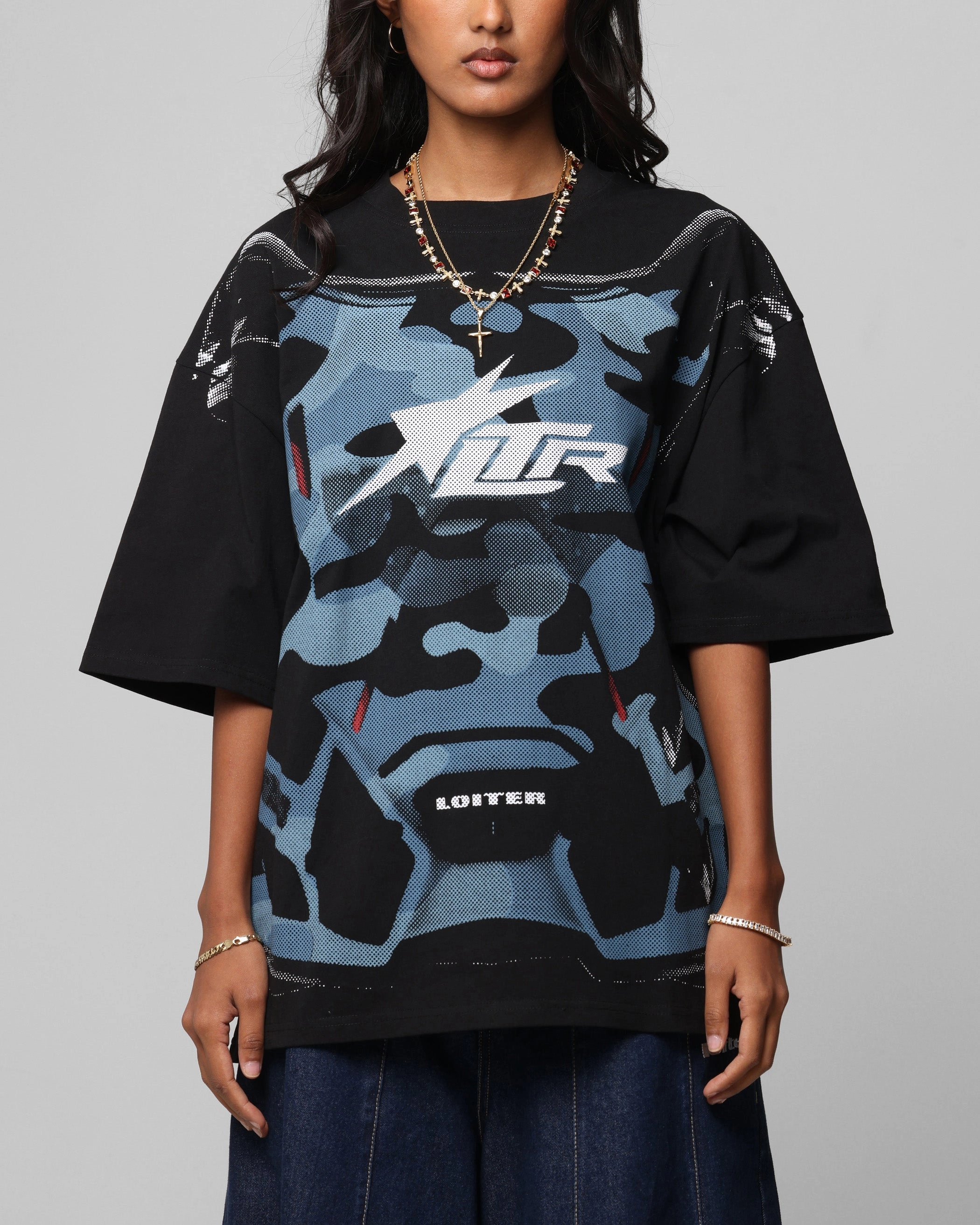 Loiter Motocross Vintage T-Shirt Black/Navy Blue Comfortable Shape UV protection layer