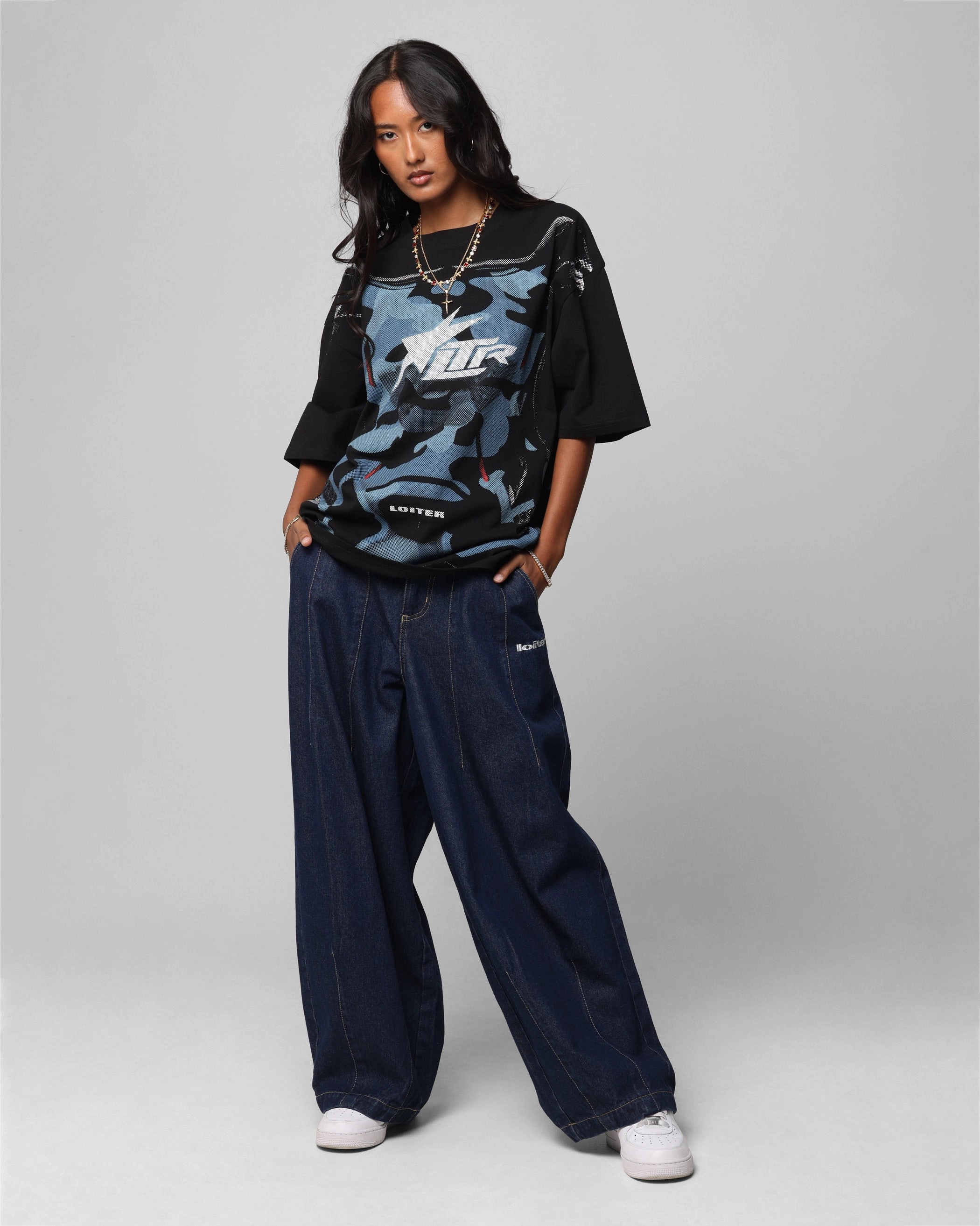 BreathableMeshLining Comfy Essentials Loiter Motocross Vintage T-Shirt Black/Navy Blue