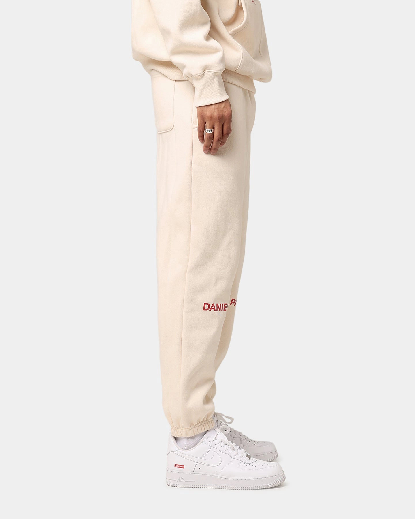 Daniel Patrick Surplus Logo Sweatpants Cream/Maroon Non Binding Waist